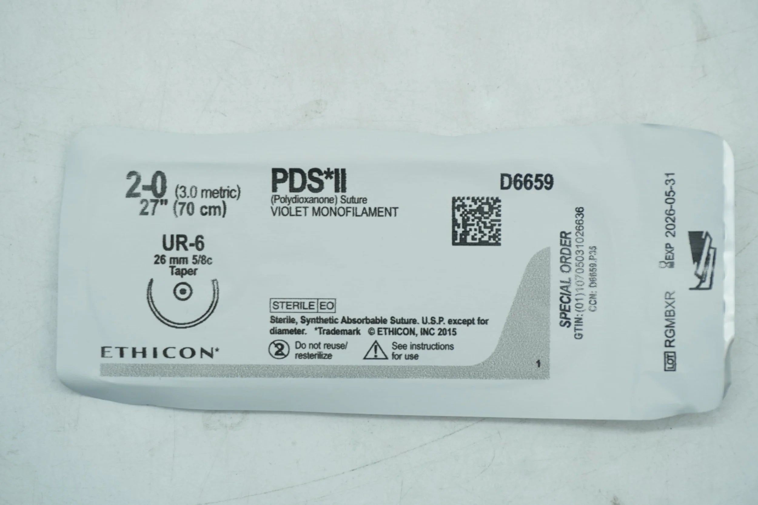 Ethicon | D6659 | PDS II Polydioxanone Suture VIOLET Monofilament 2-0 27"