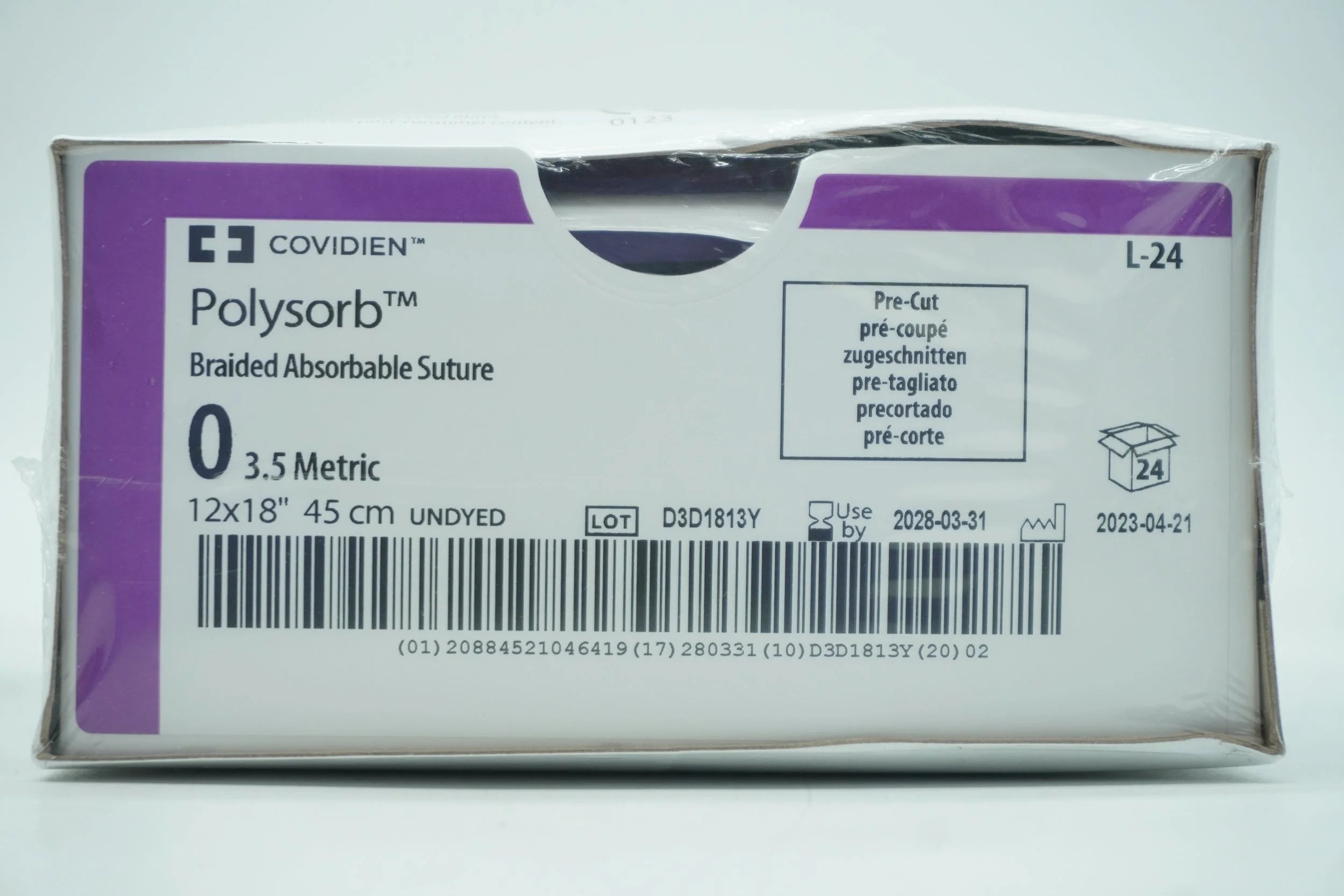 Covidien | L-24 | Polysorb Braided Absorbable Suture 0 3.5 Metric 12x18" 45cm UNDYED