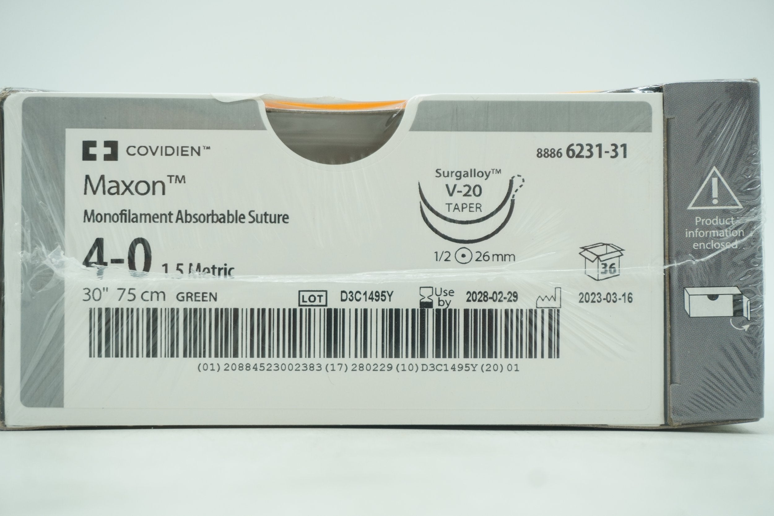 Covidien | 6231-31 | Monofilament Absorbable Suture 4-0 1.5 Metric 30" 75cm GREEN
