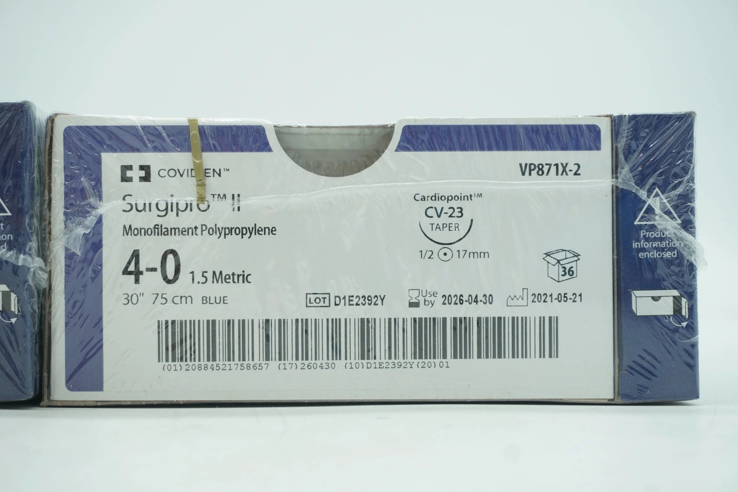 Covidien | VP871X-2 | Surgipro Monofilament Polypropylene 4-0 1.5 Metric 30" 75cm BLUE