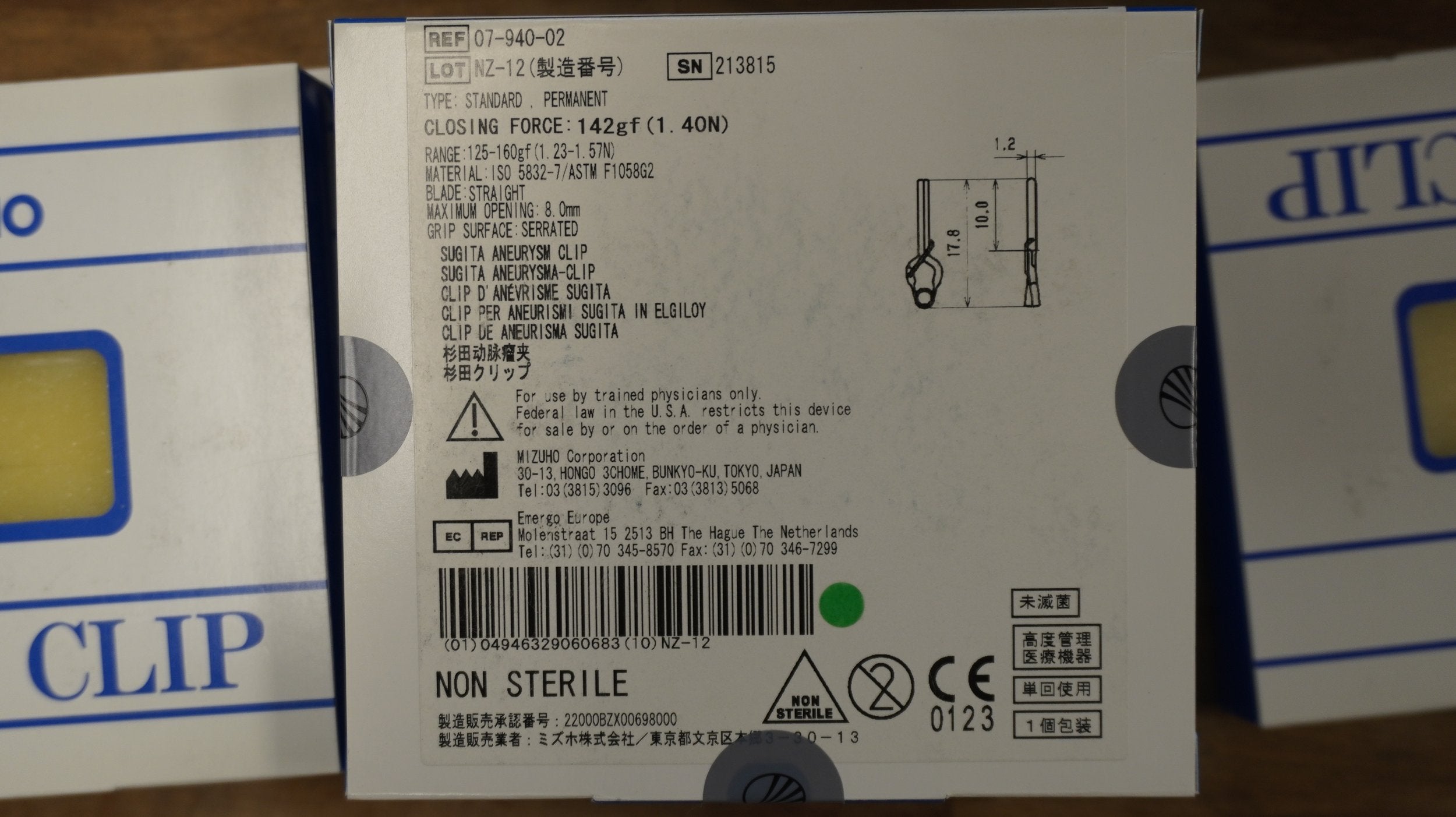 Mizuho | 07-940-02 | Sugita Aneurysm Clip for Permanent Occlusion, Standard