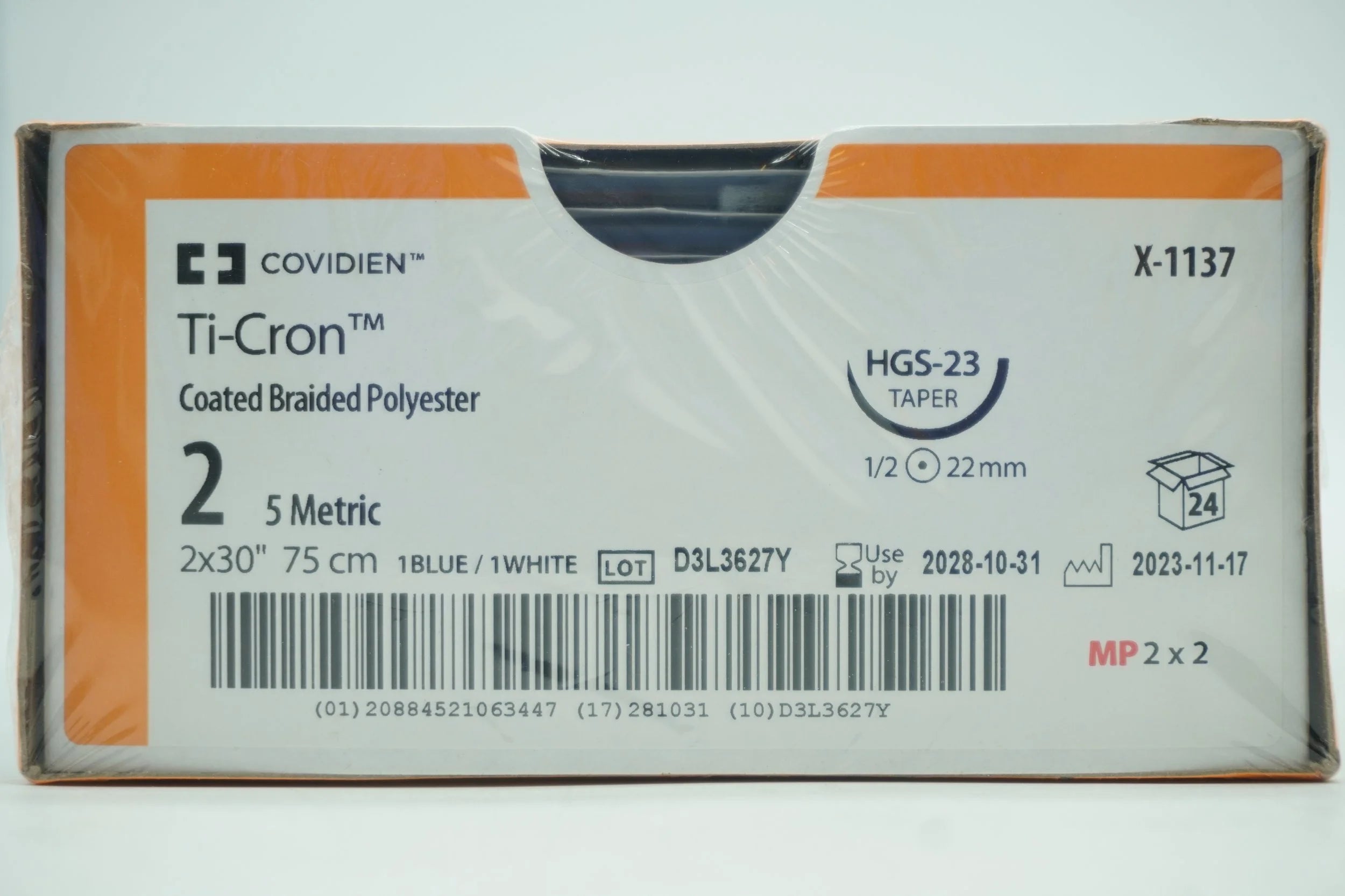 Covidien | X-1137 | Ti-Cron Coated Braided Polyester 2 5 Metric 2x30" 75cm