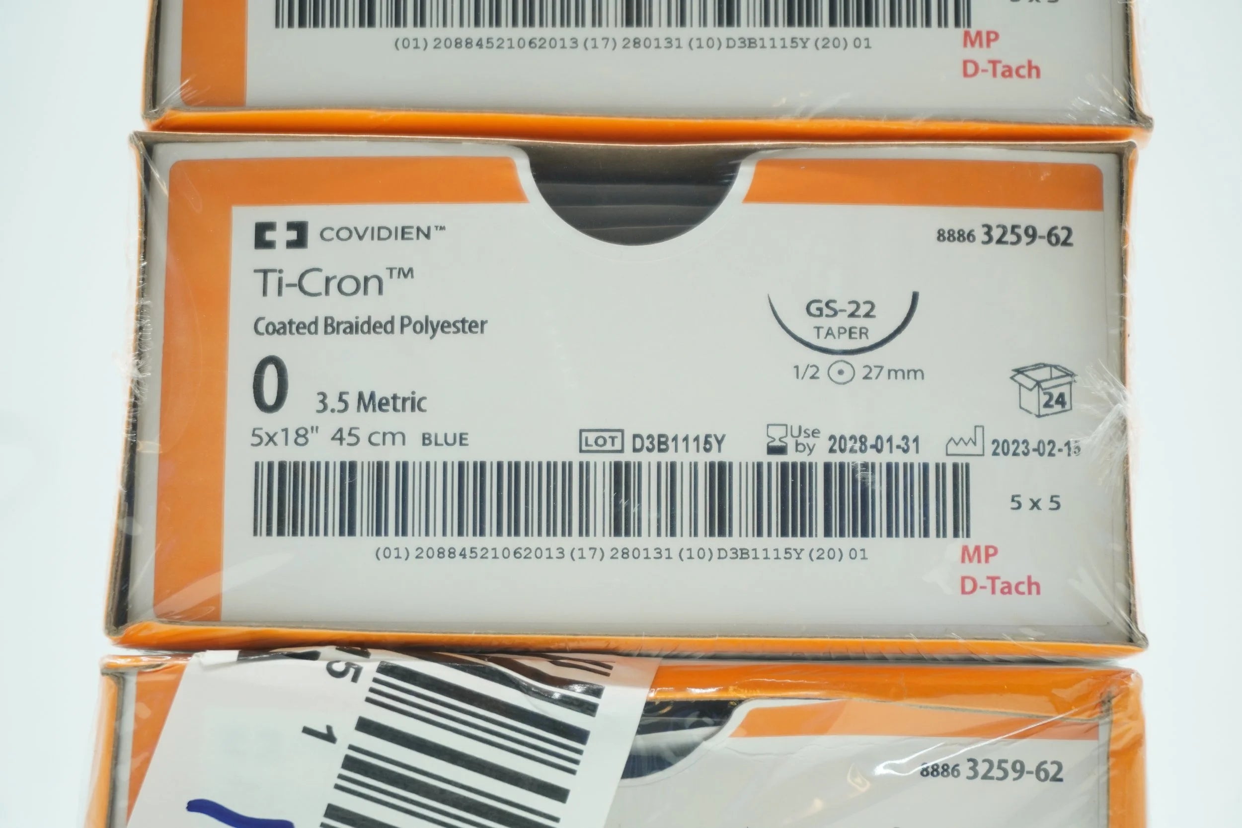Covidien | 3259-62 | Ti-Cron Coated Braided Polyester 0 3.5 Metric 5x18" 45cm BLUE