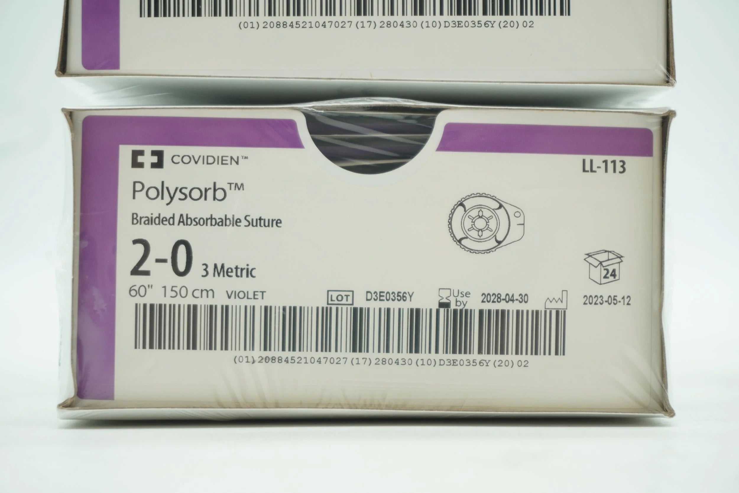 Covidien | LL-113 | Polysorb Braided Absorbable Suture 2-0 3 Metric 60" 150cm VIOLET