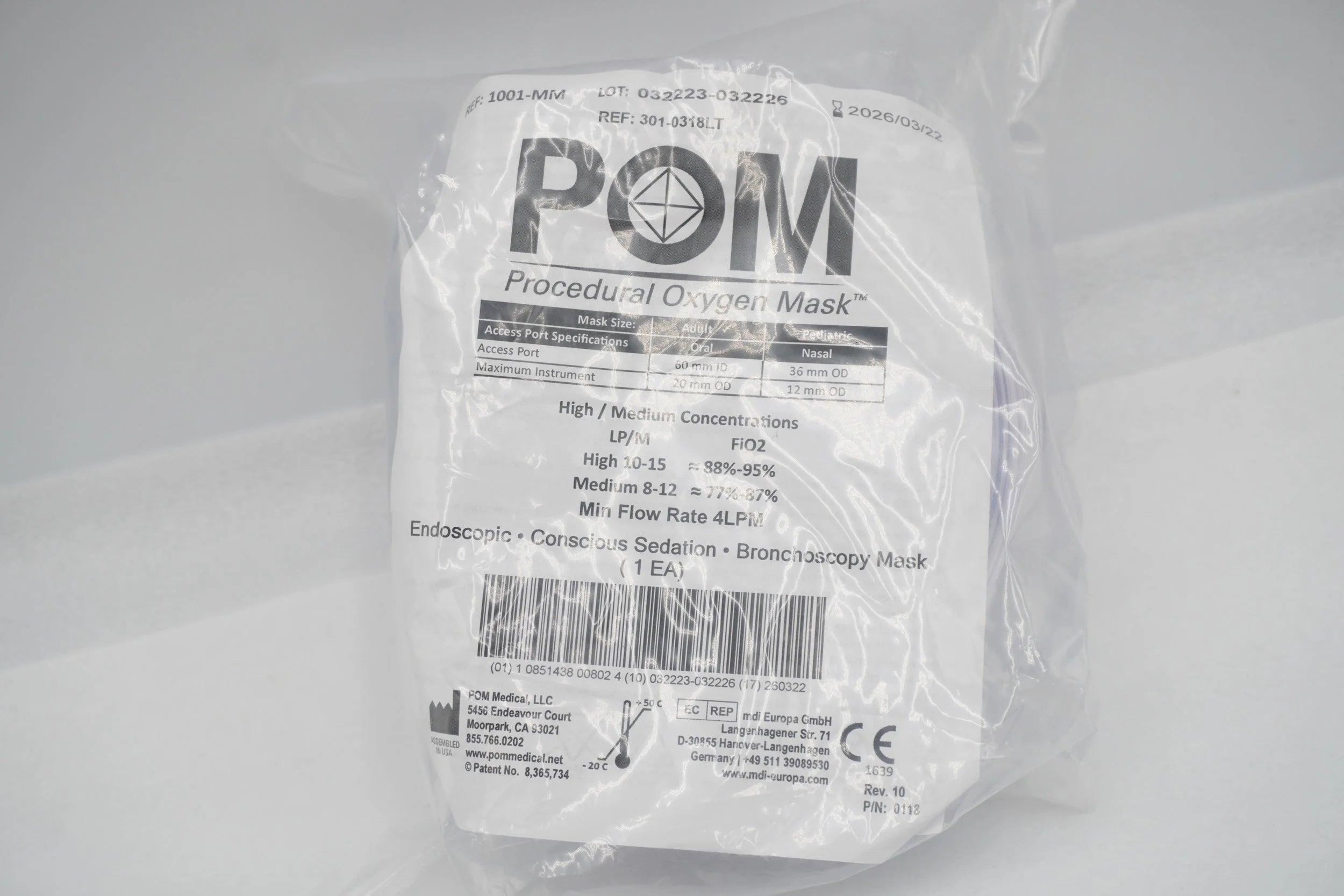 POM Medical | 301-0318LT | MASK ETCO2 PANORAMIC OXYGEN POM ADULT 10FT CO2 SAMPLE LINE