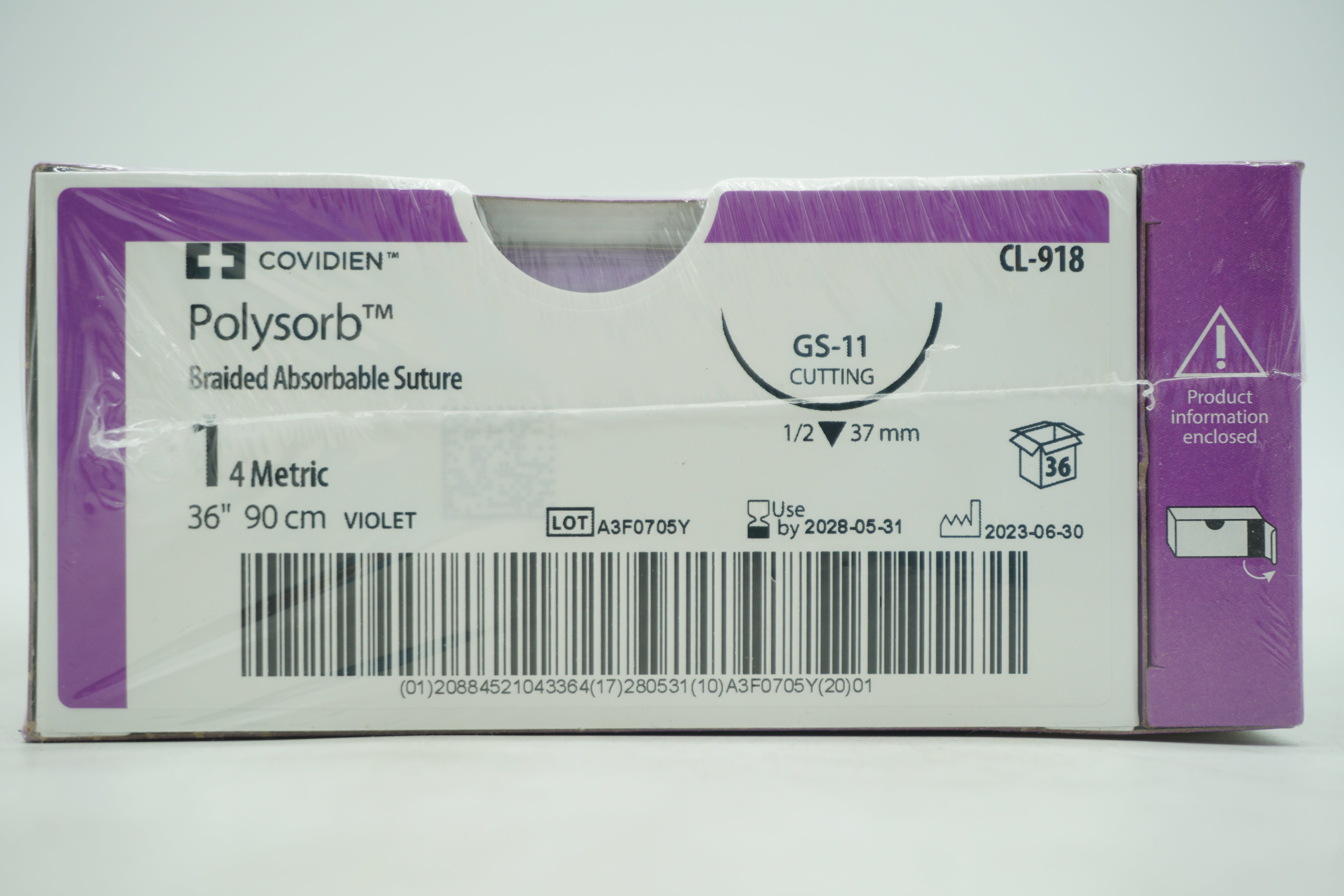 Covidien | CL-918 | Polysorb Braided Absorbable Suture 1 4 Metric 36" 90cm VIOLET