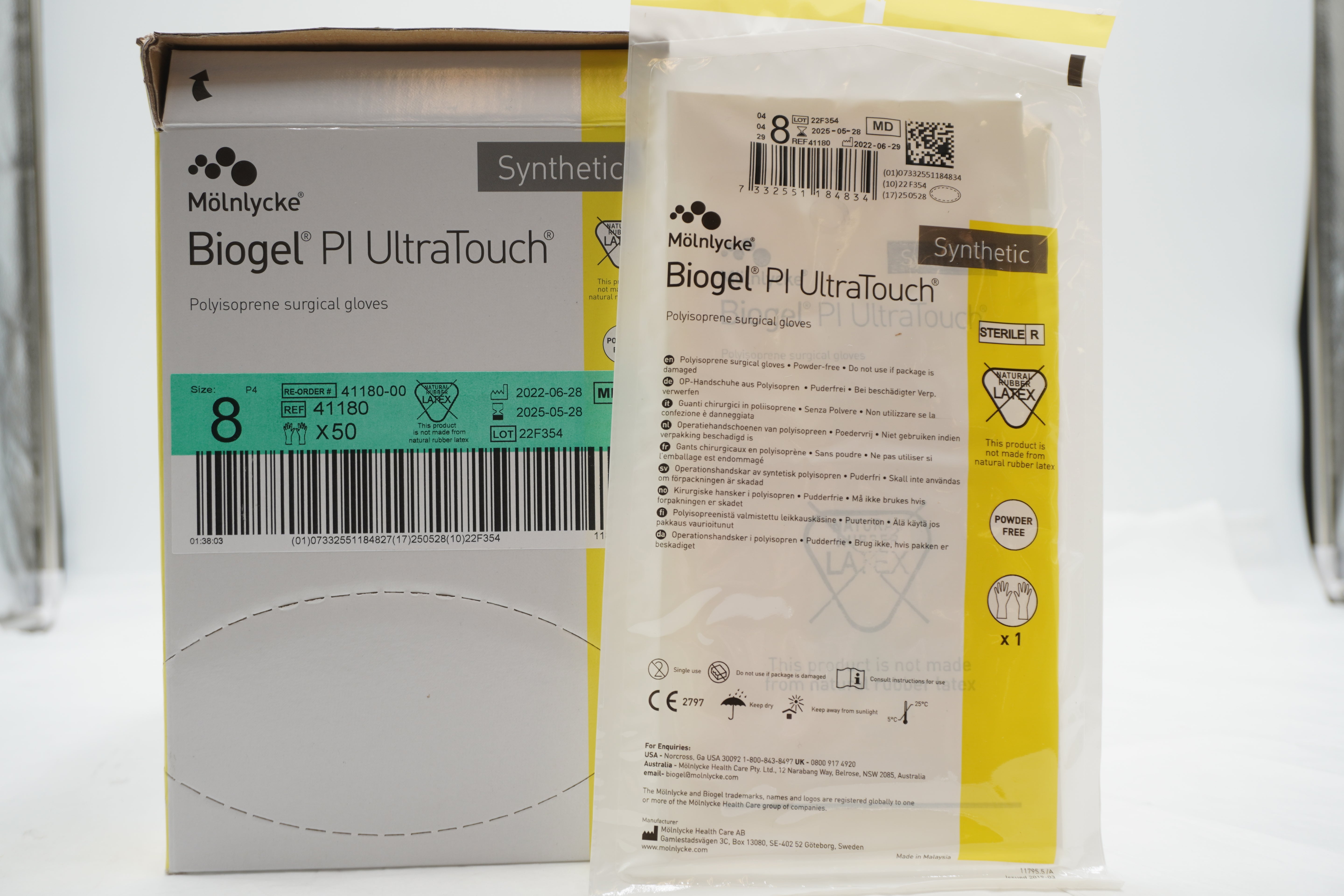 Molnlycke | 41180 | Biogel PI Ultratouch Polyisoprene Gloves Size 8