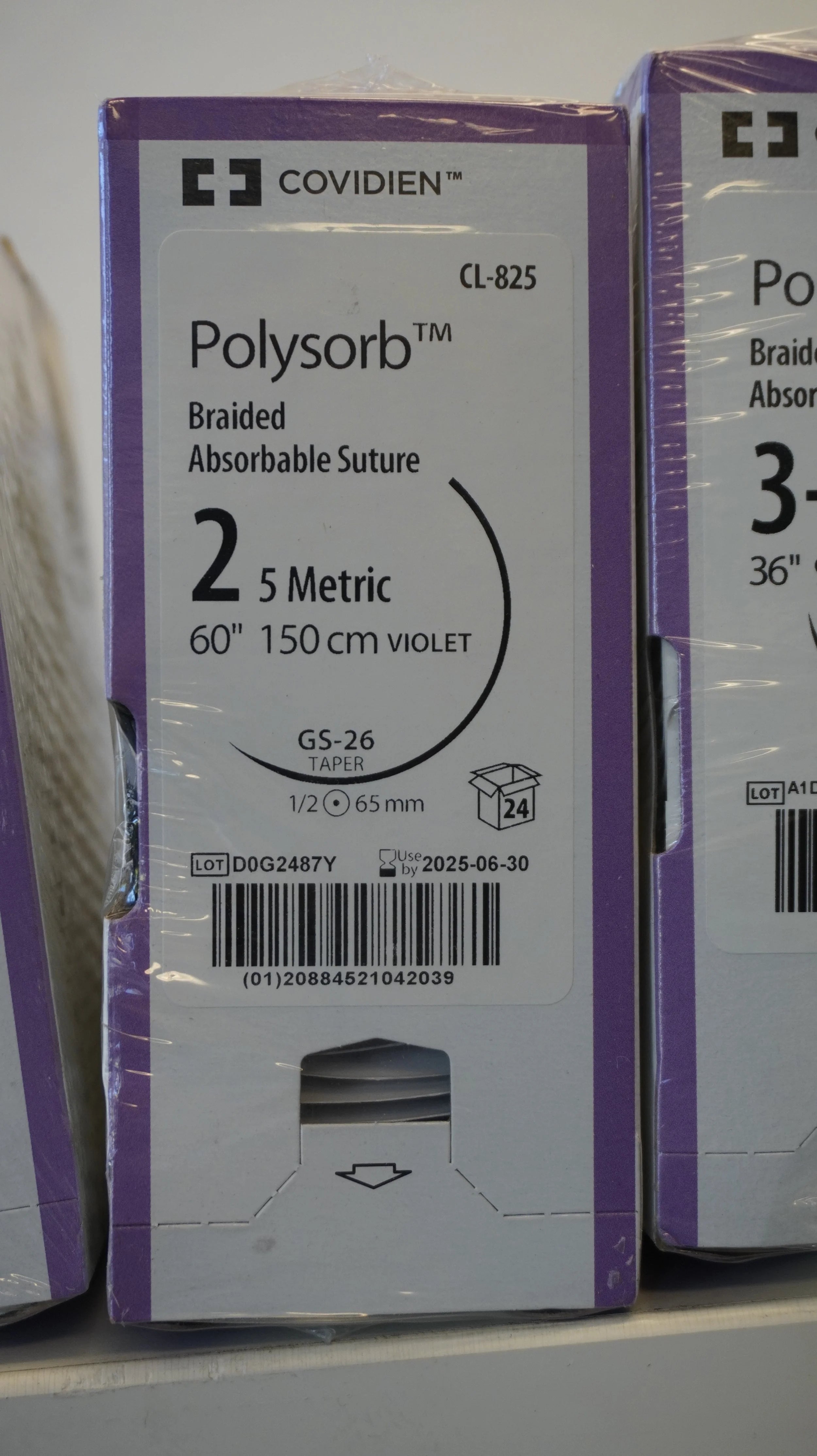Covidien | CL-825 | Polysorb Braided Absorbable Suture 2 5 Metric 60" 150cm VIOLET
