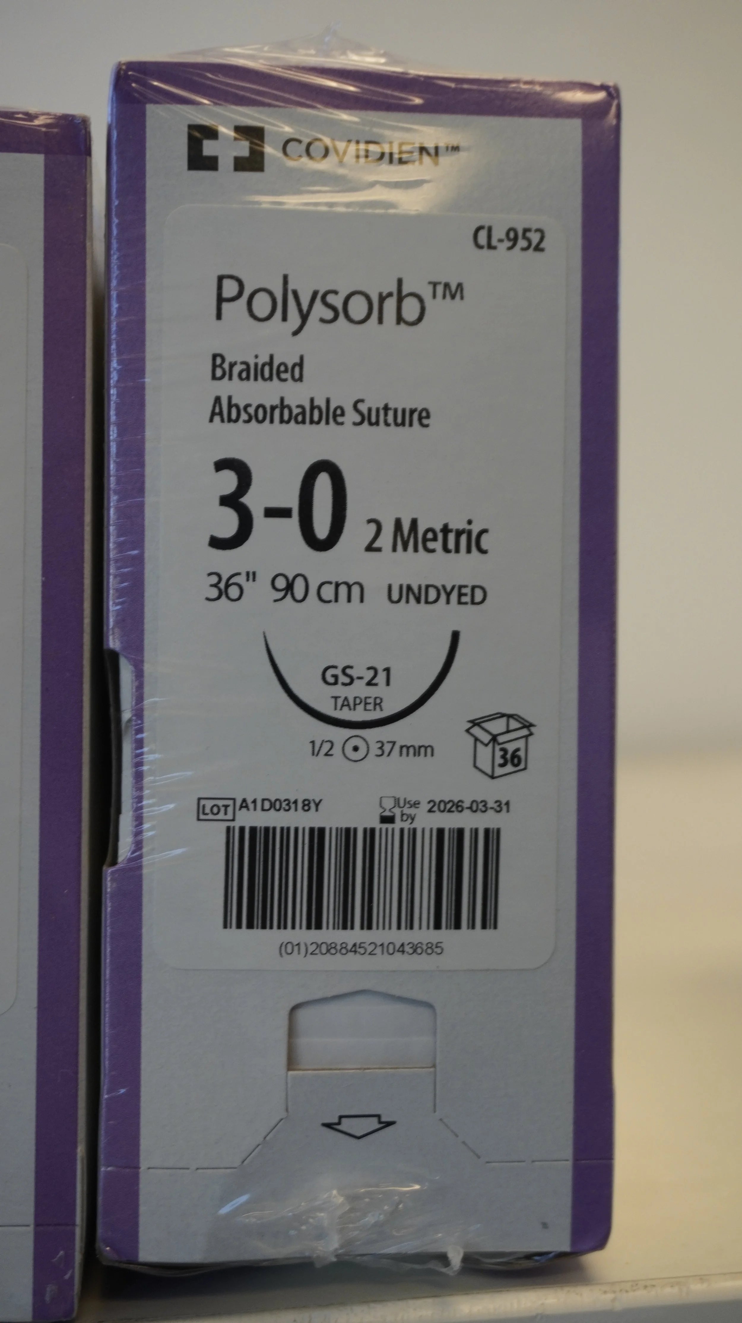 Covidien | CL-952 | Polysorb Braided Absorbable Suture 3-0 2 Metric 36" 90cm UNDYED