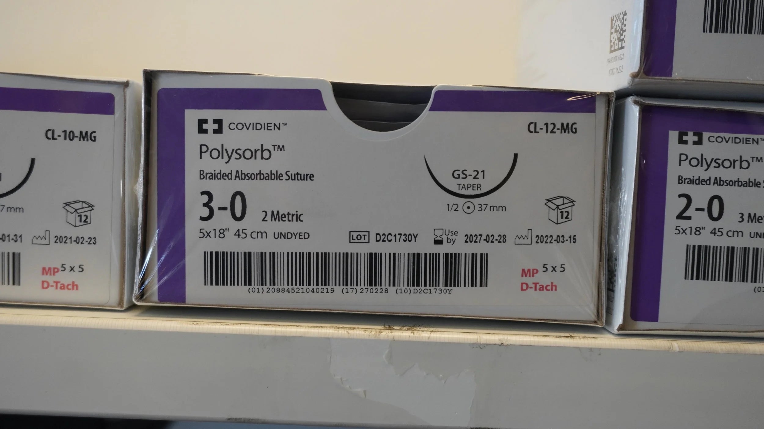Covidien | CL-12-MG | Polysorb Braided Absorbable Suture 3-0 2 Metric 5x18" 45cm UNDYED