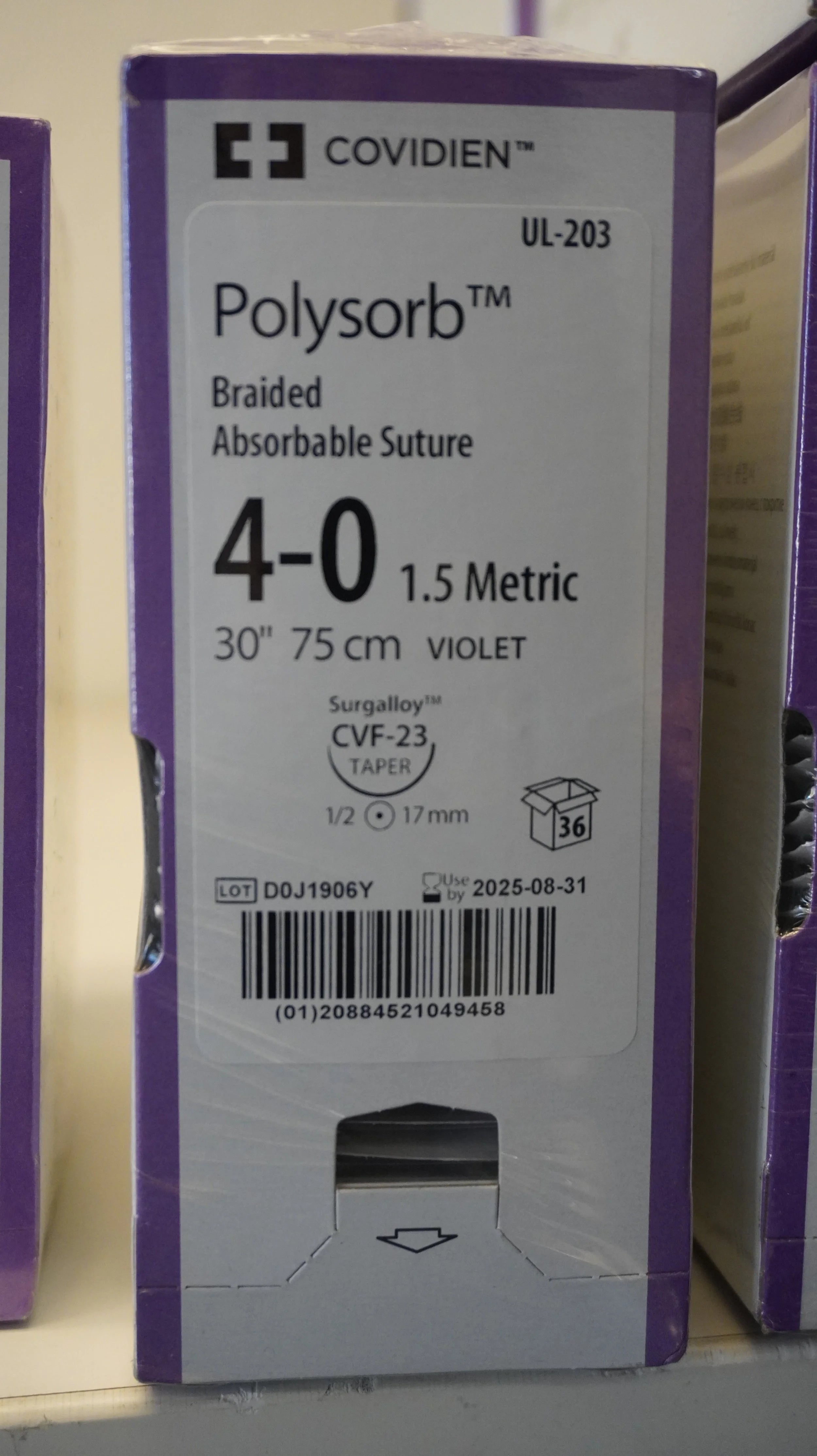 Covidien | UL-203 | Polysorb Braided Absorbable Suture 4-0 1.5 Metric 30" 75cm VIOLET