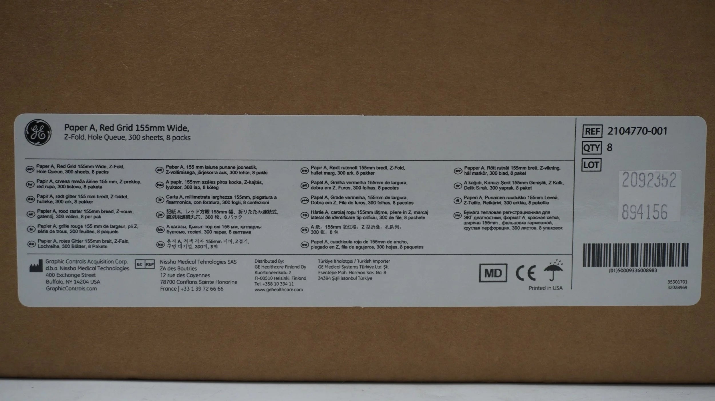 GE | 2104770-001 | Paper A, Red Grid 155mm Wide Sheets of Paper
