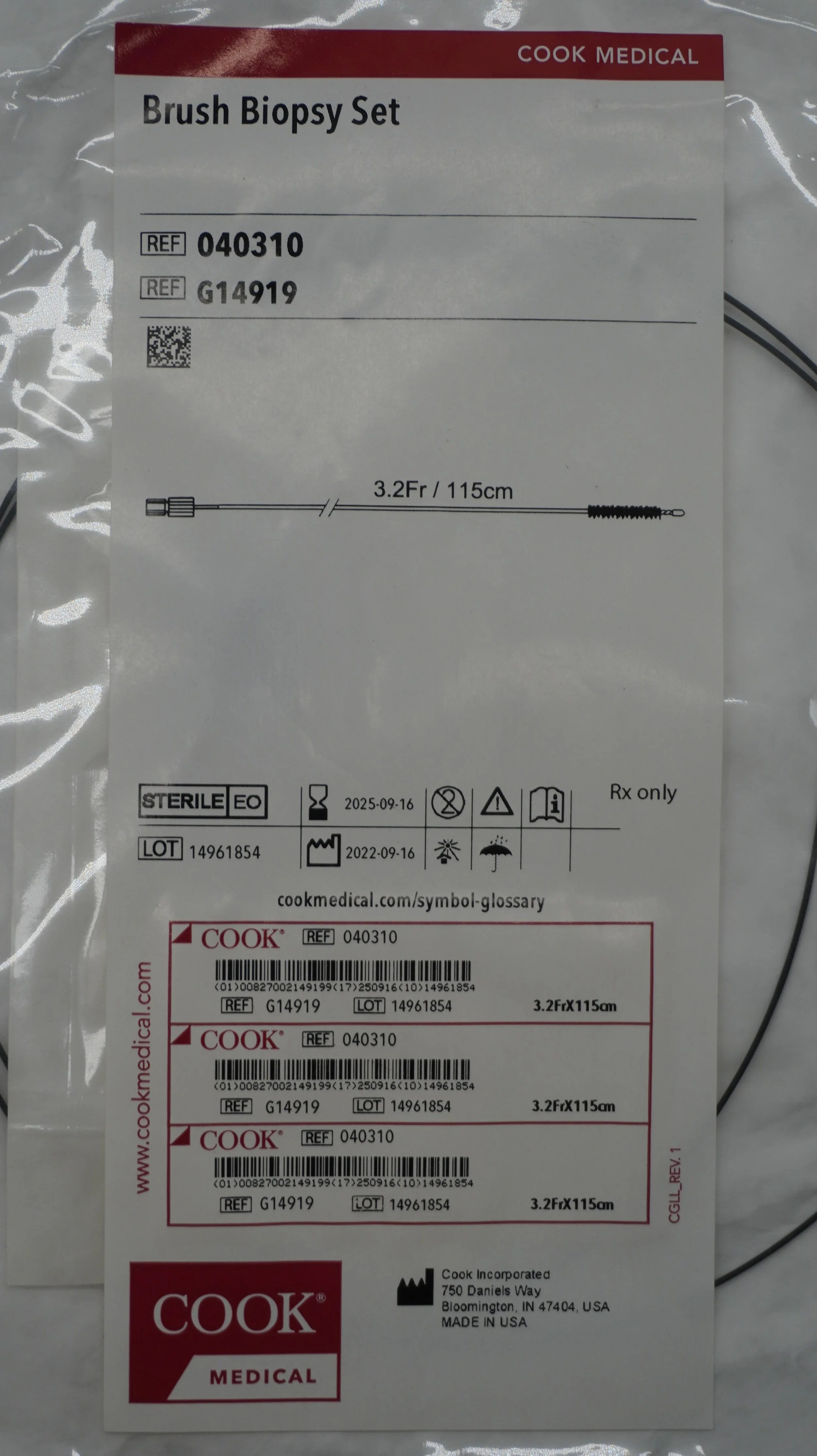 Cook Medical | G14919 | Occlusive Brush Tip, 3.2 Fr Size, 115 cm Length, Straight Tip Configuration, For Use With Ureteral Brush Biopsy Set