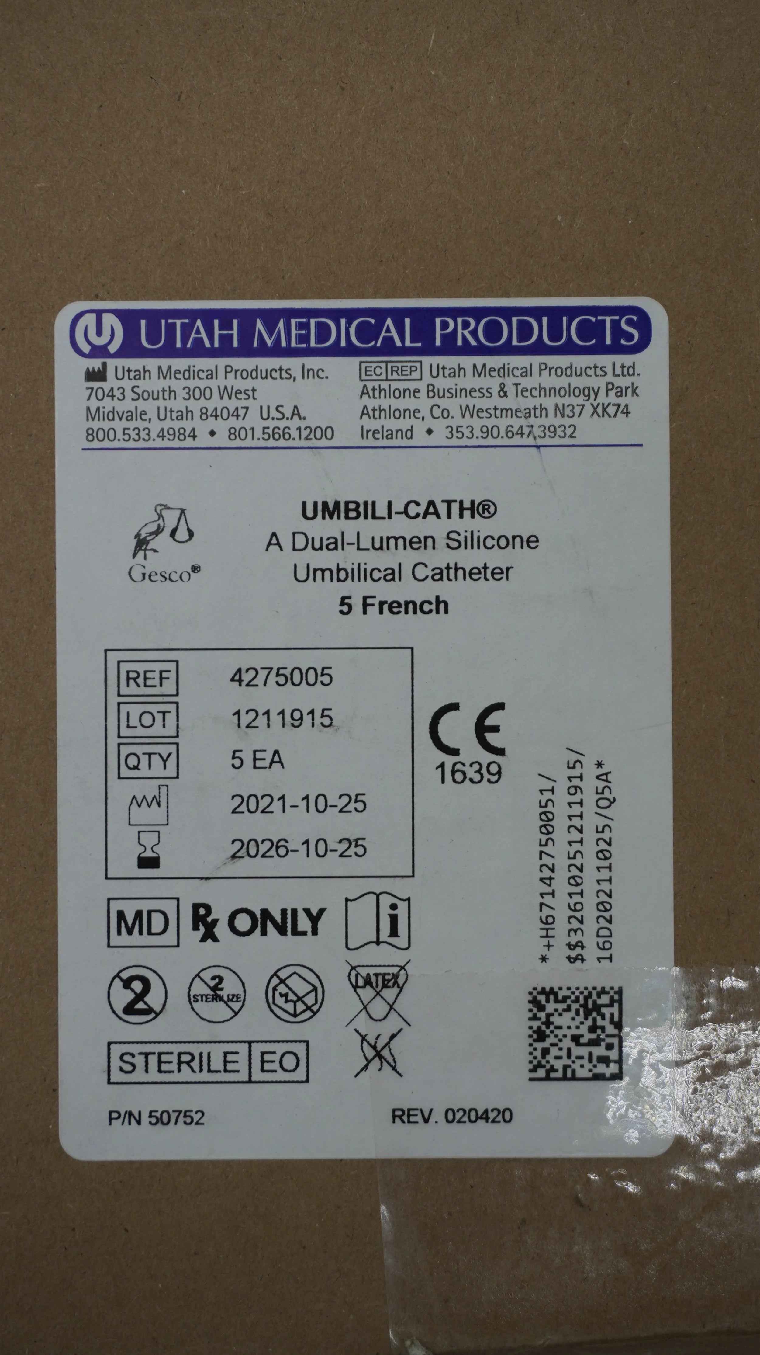 Utah Medical | 4275005 | Umbili-Cath Dual-Lumen Silicone Umbilical Catheter 5 French