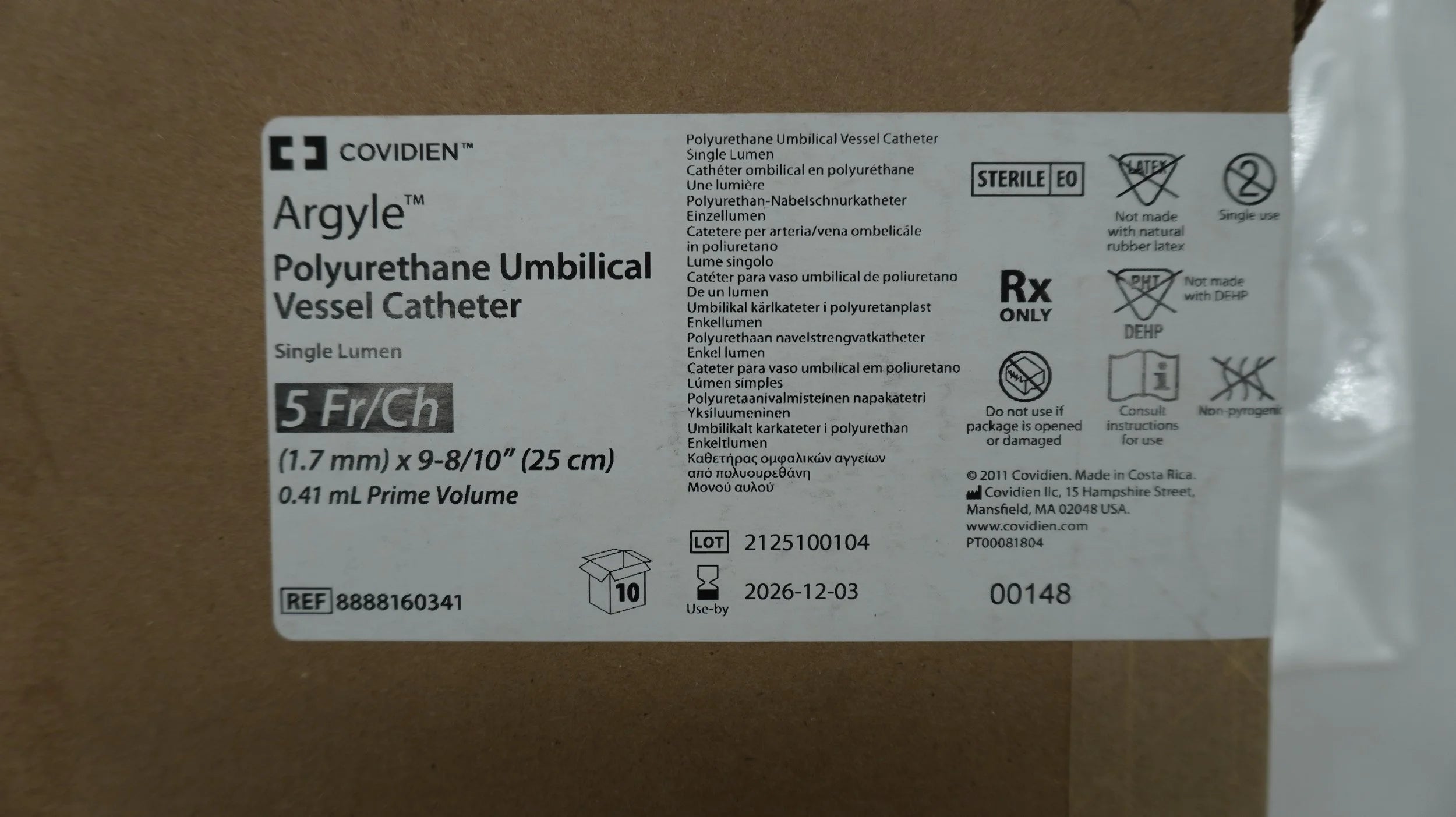 Covidien | 8888160341 | Argyle Polyurethane Ubilical Vessel Catheter 5 Fr/Ch