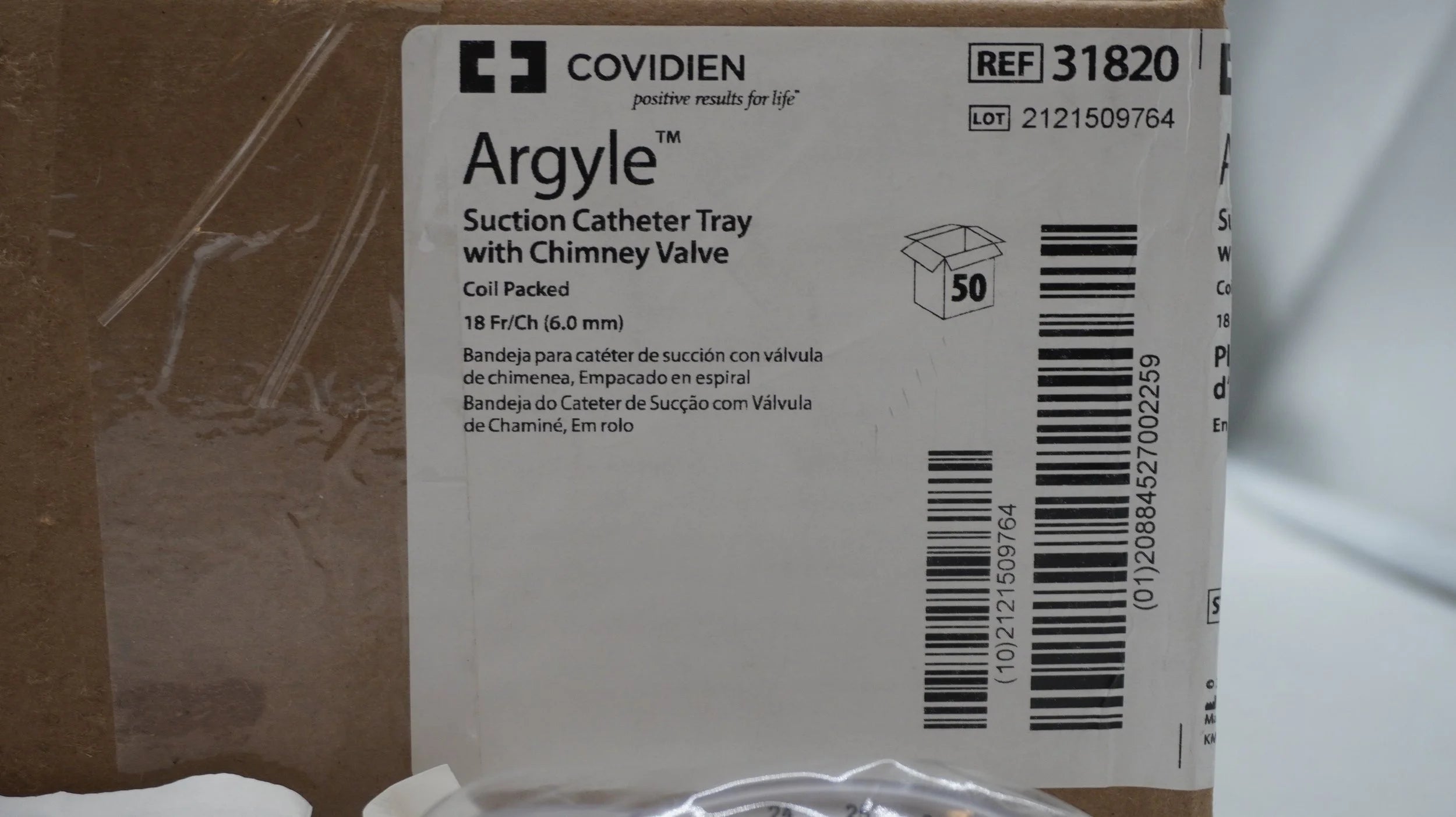 Covidien | 31820 | Argyle 18 Fr/Ch Suction Catheter Tray with Chimney Valve