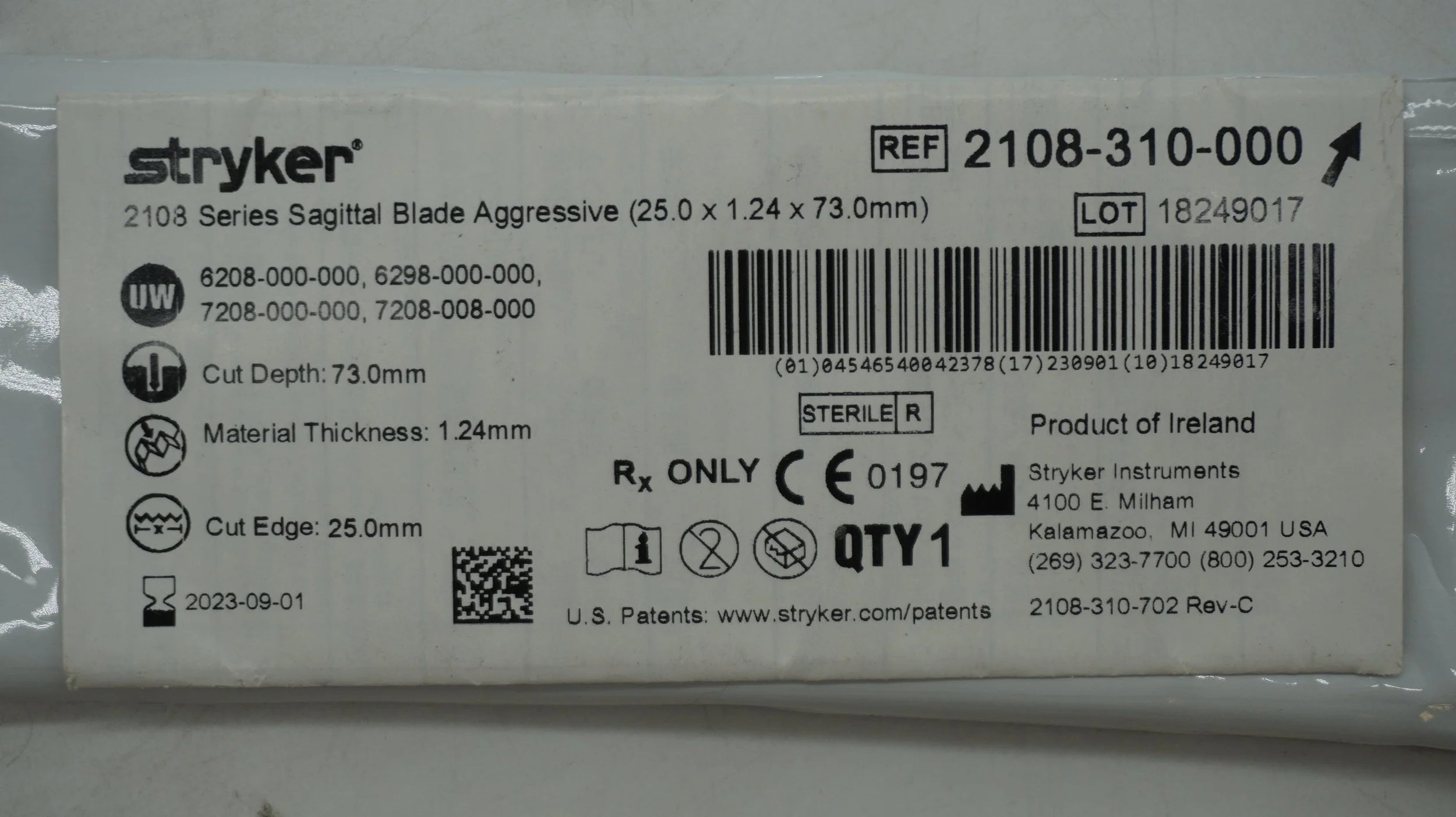 Stryker | 2108-310-000 | 2103 Series Sagittal Blade Aggressive