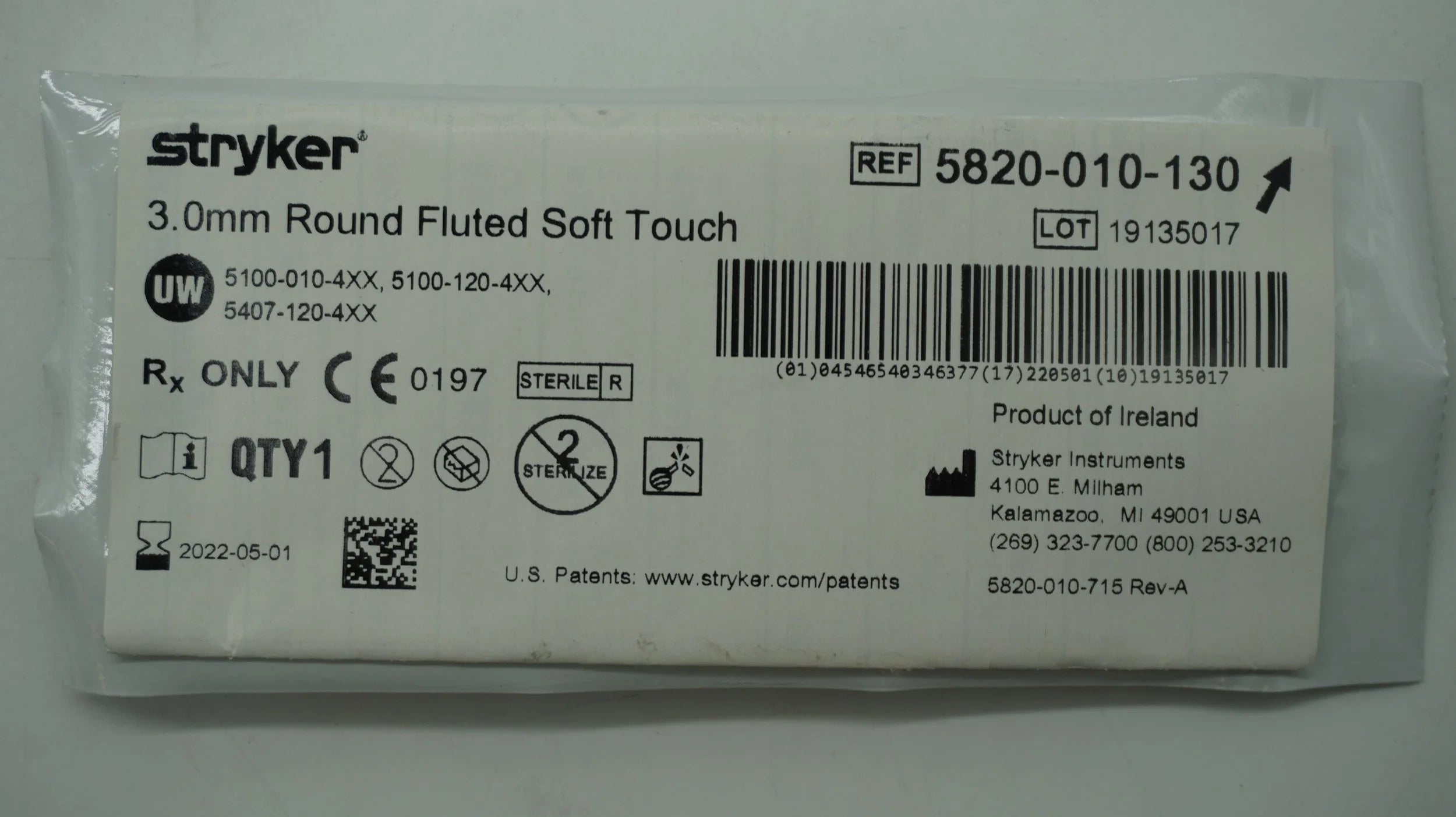 Stryker | 5820-010-130 | 3.0mm Round Fluted Soft Touch