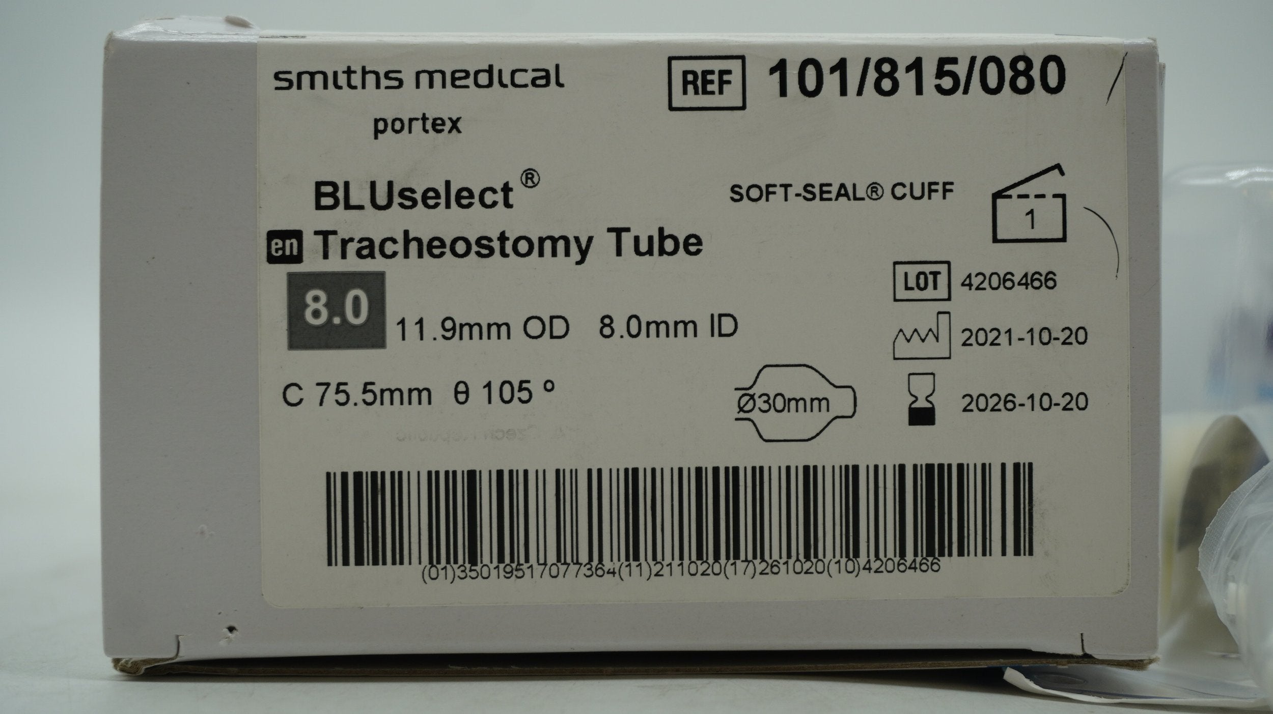 Smiths Medical | 101/815/080 | BLUselect Tracheostomy Tube Soft Seal Cuff