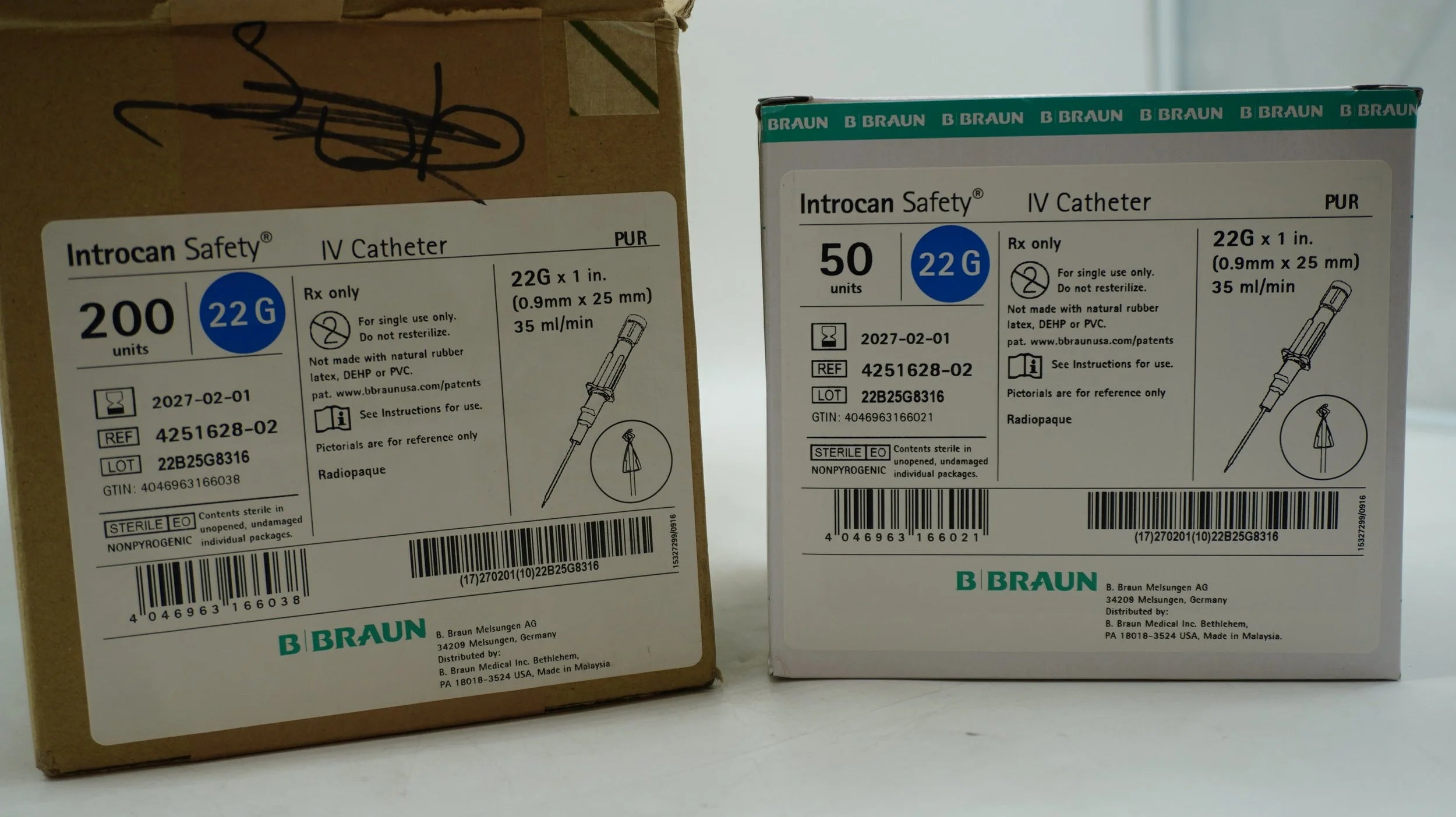 B Braun | 4251628-02 | CATHETER, IV, INTROCAN, 22GX1", POLY SAFETY
