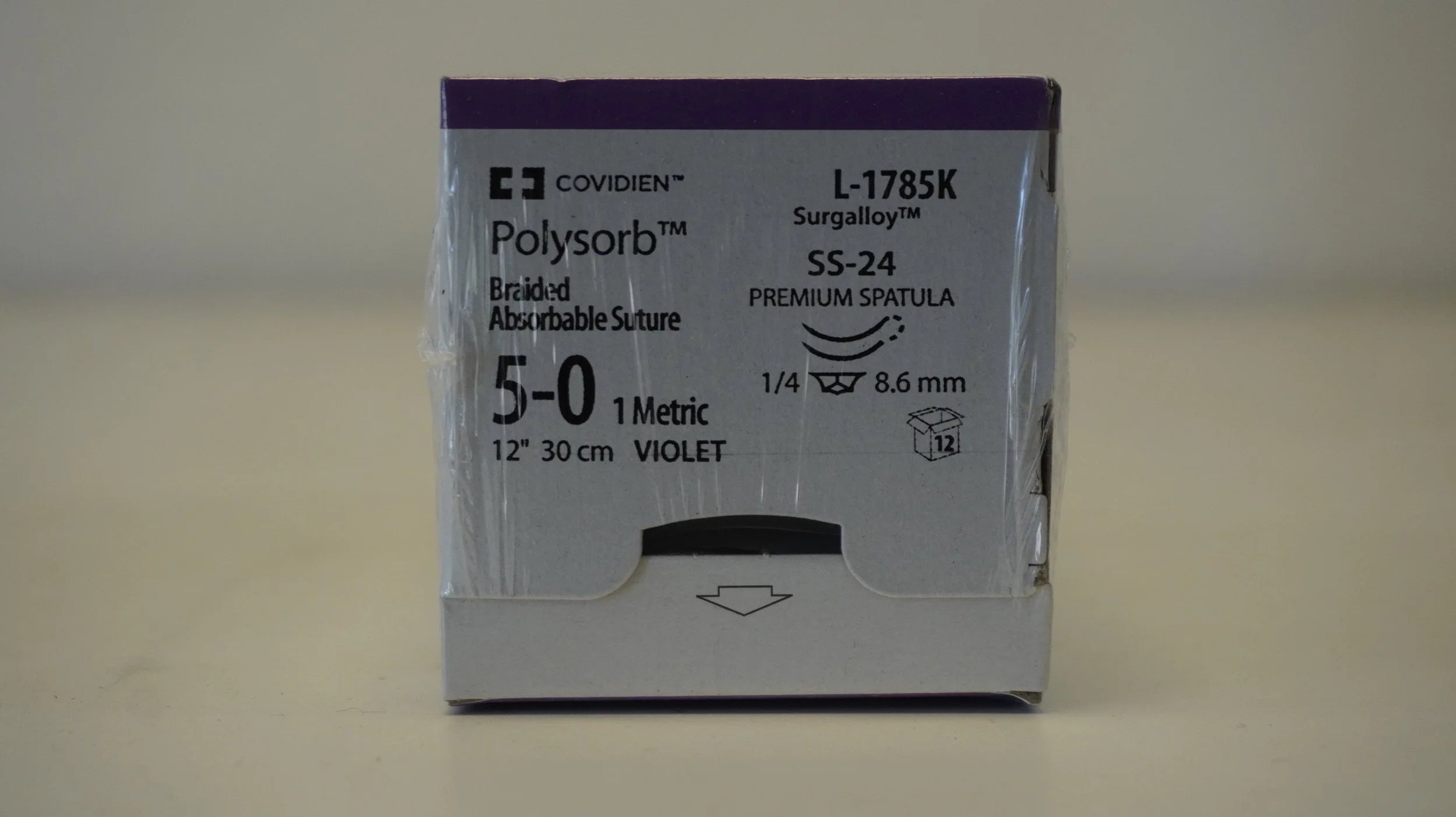 Covidien | L-1785K | Polysorb Braided Absorbable Suture 5-0 1 Metric 12" 30cm VIOLET