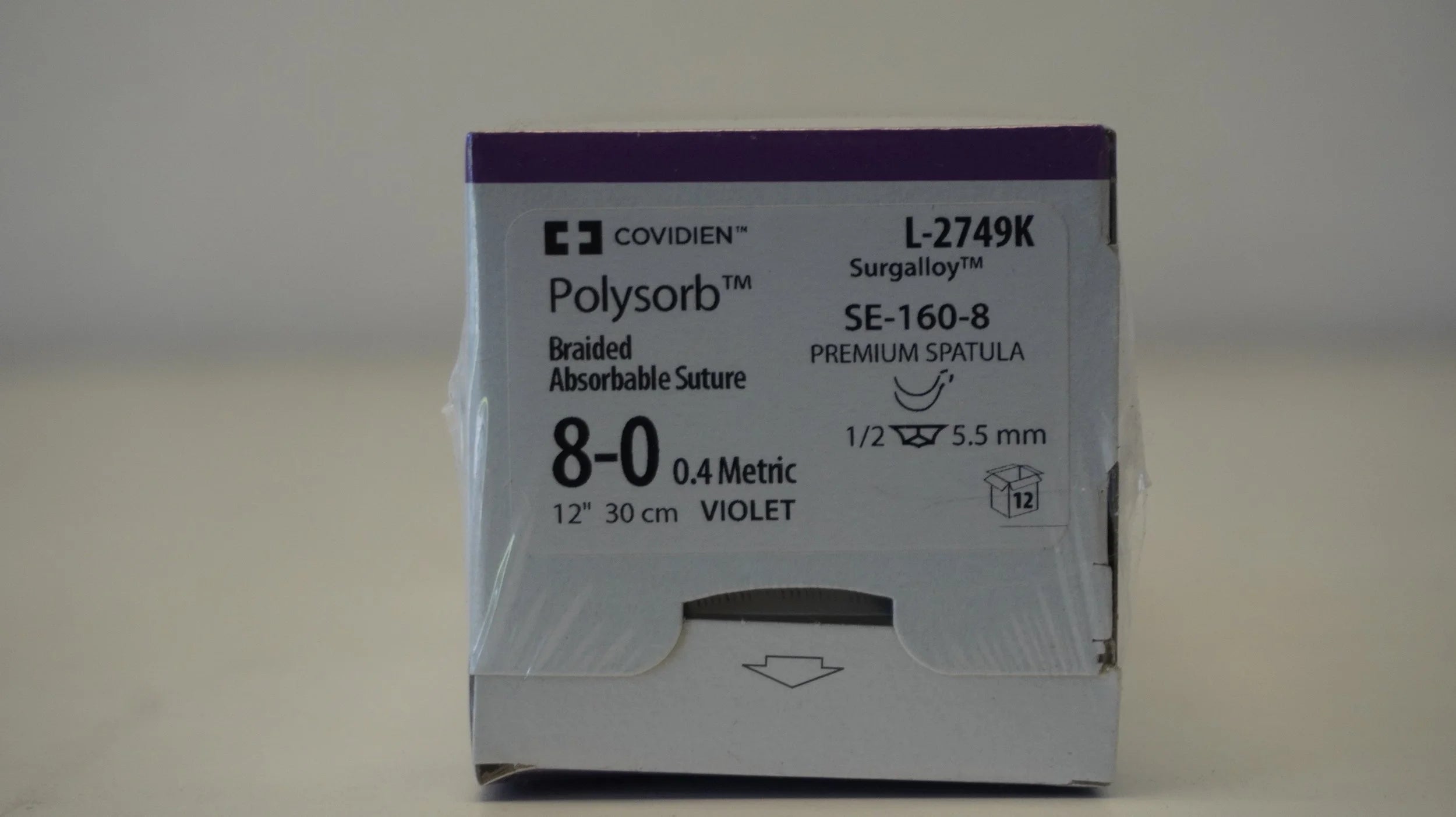 Covidien | L-2749K | Polysorb Braided Absorbable Suture 8-0 0.4 Metric 12" 30cm VIOLET