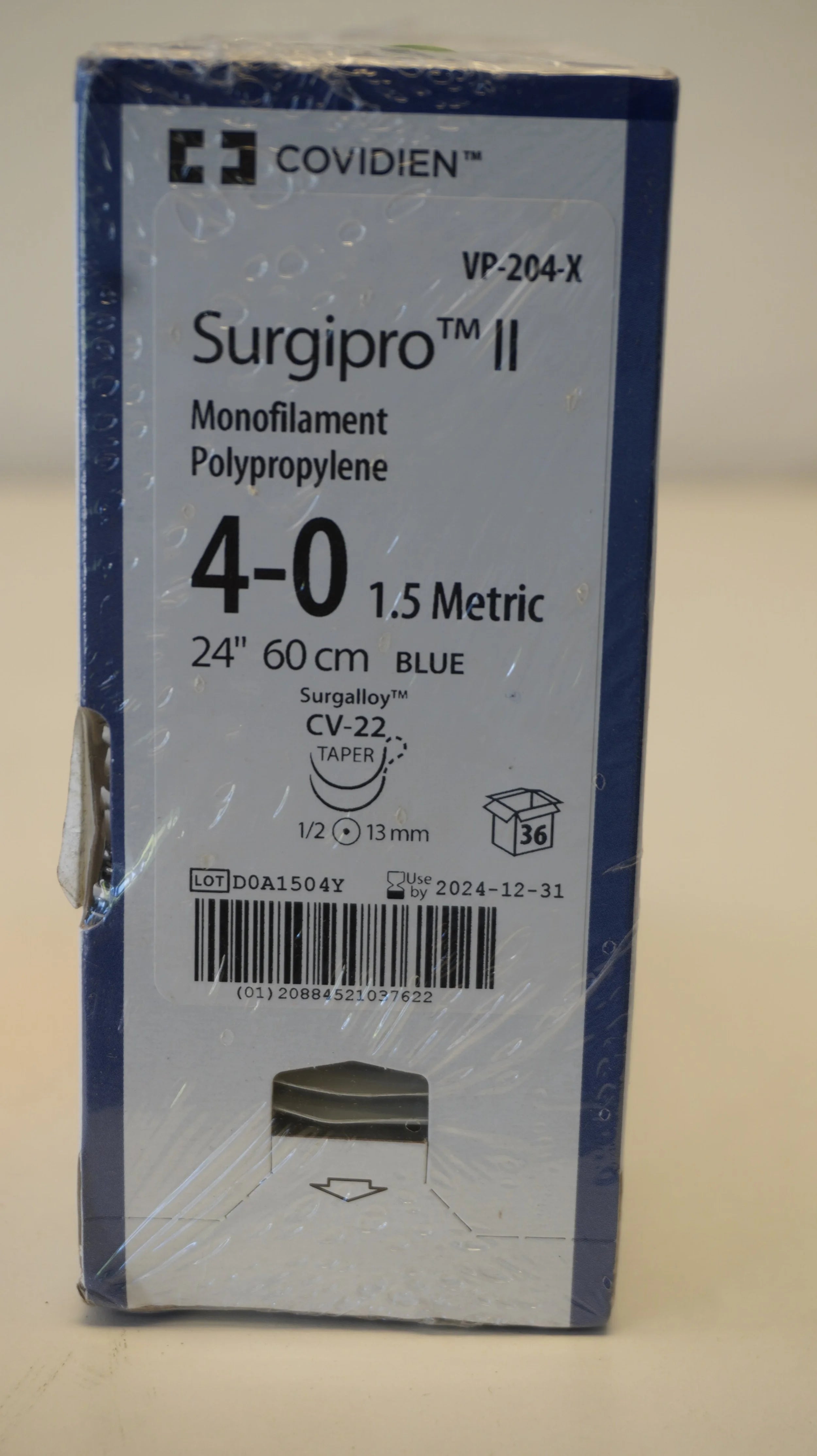 Covidien | VP-204-X | Surgipro II Monofilament Polypropylene 4-0 1.5 Metric 24" 60cm BLUE