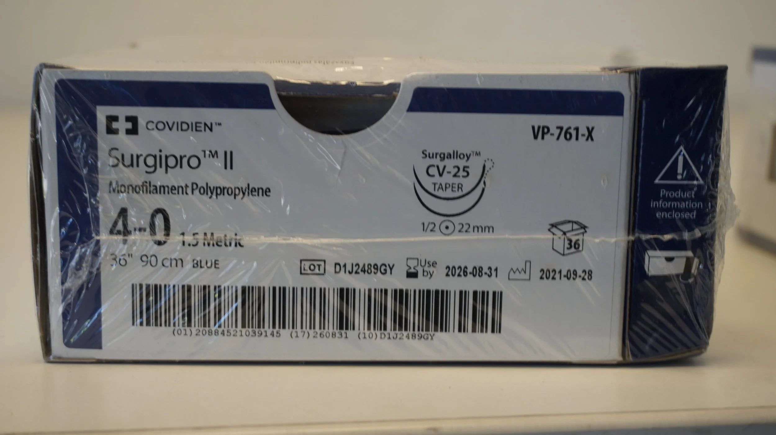 Covidien | VP-761-X | Surgipro II Monofilament Polypropylene 4-0 1.5 Metric 36" 90cm BLUE