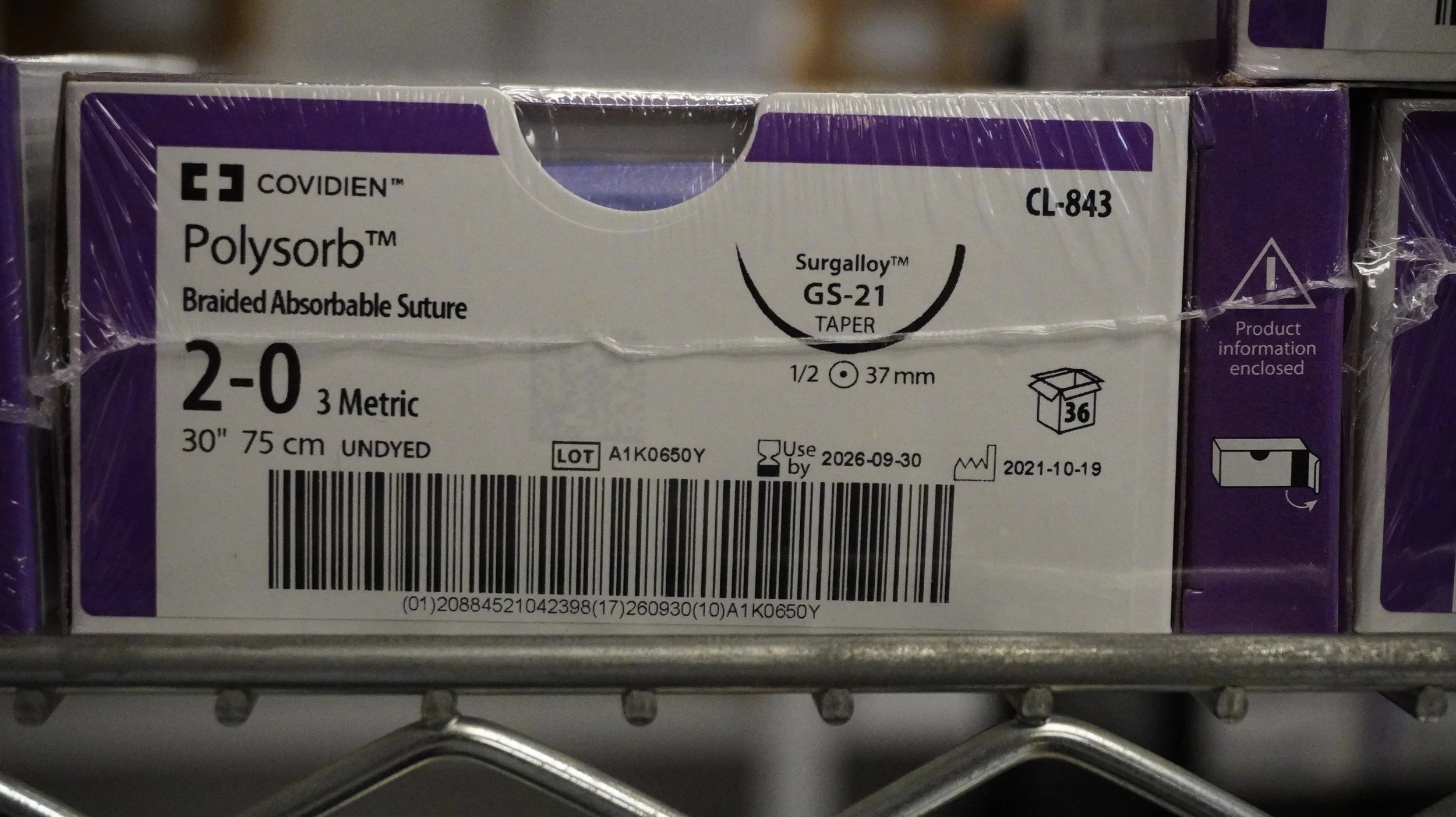 Covidien | CL-843 | Polysorb Braided Absorbable Suture 2-0 3 Metric 30" 75cm UNDYED