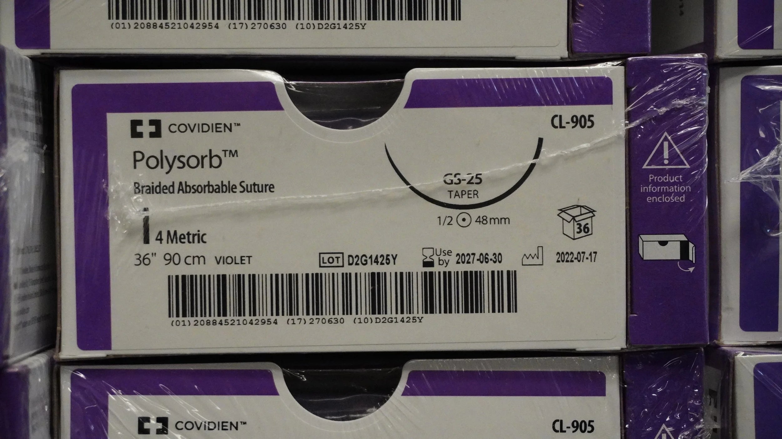 Covidien | CL-905 | Polysorb Braided Absorbable Suture 1 4 Metric 36" 90cm VIOLET