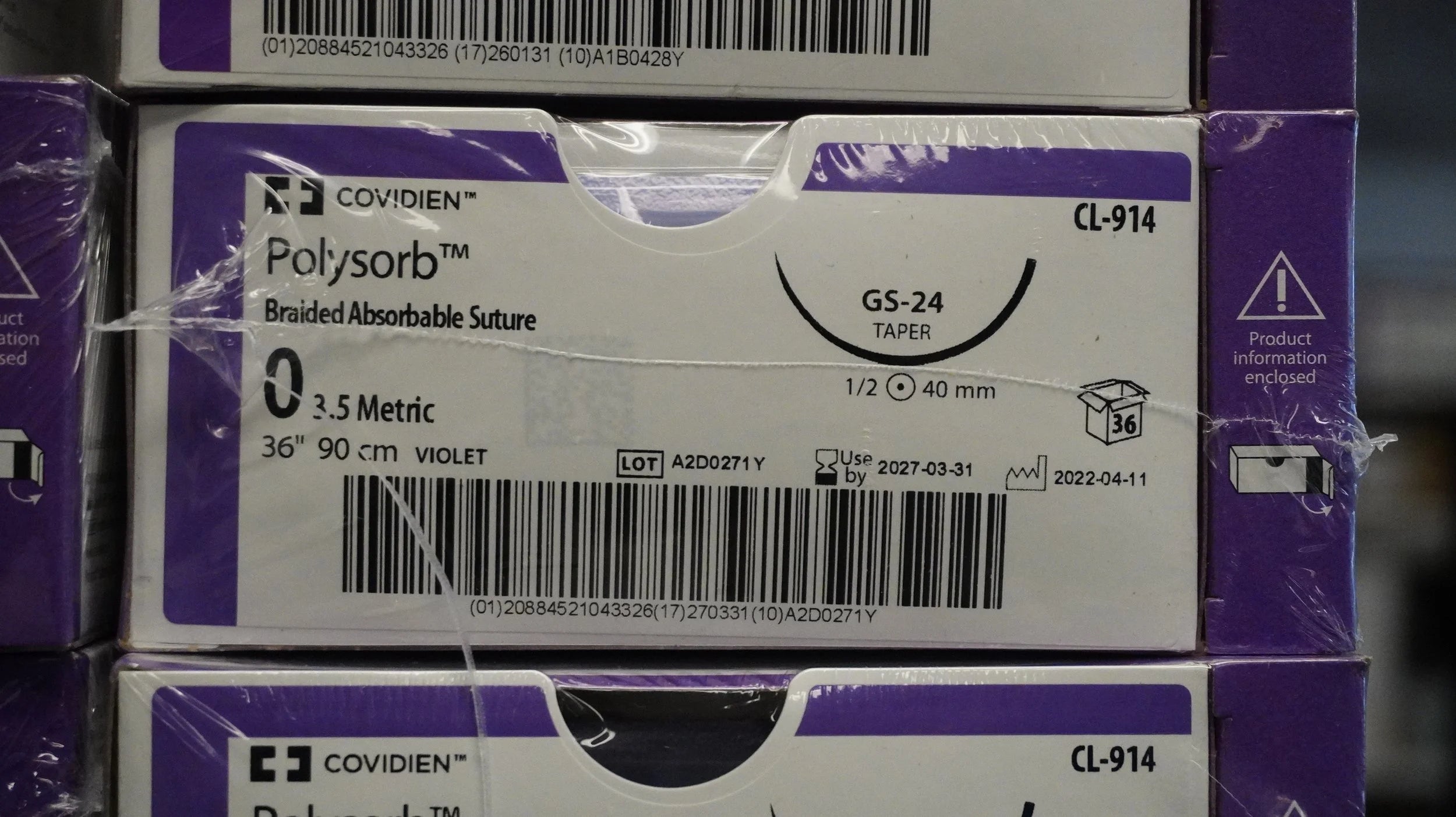 Covidien | CL-914 | Polysorb Braided Absorbable Suture 0 3.5 Metric 36" 90cm VIOLET