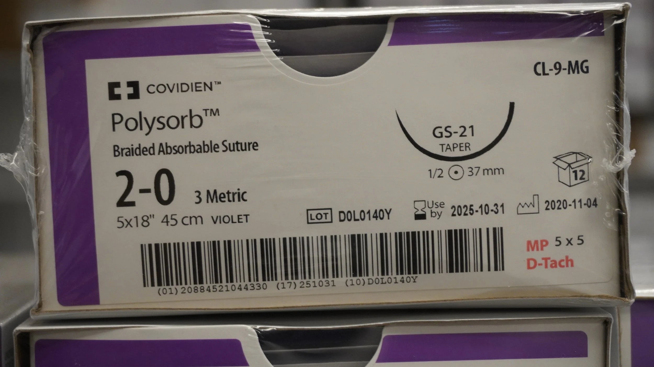 Covidien | CL-9-MG | Polysorb Braided Absorbable Suture 2-0 3 Metric 5x18" 45cm VIOLET