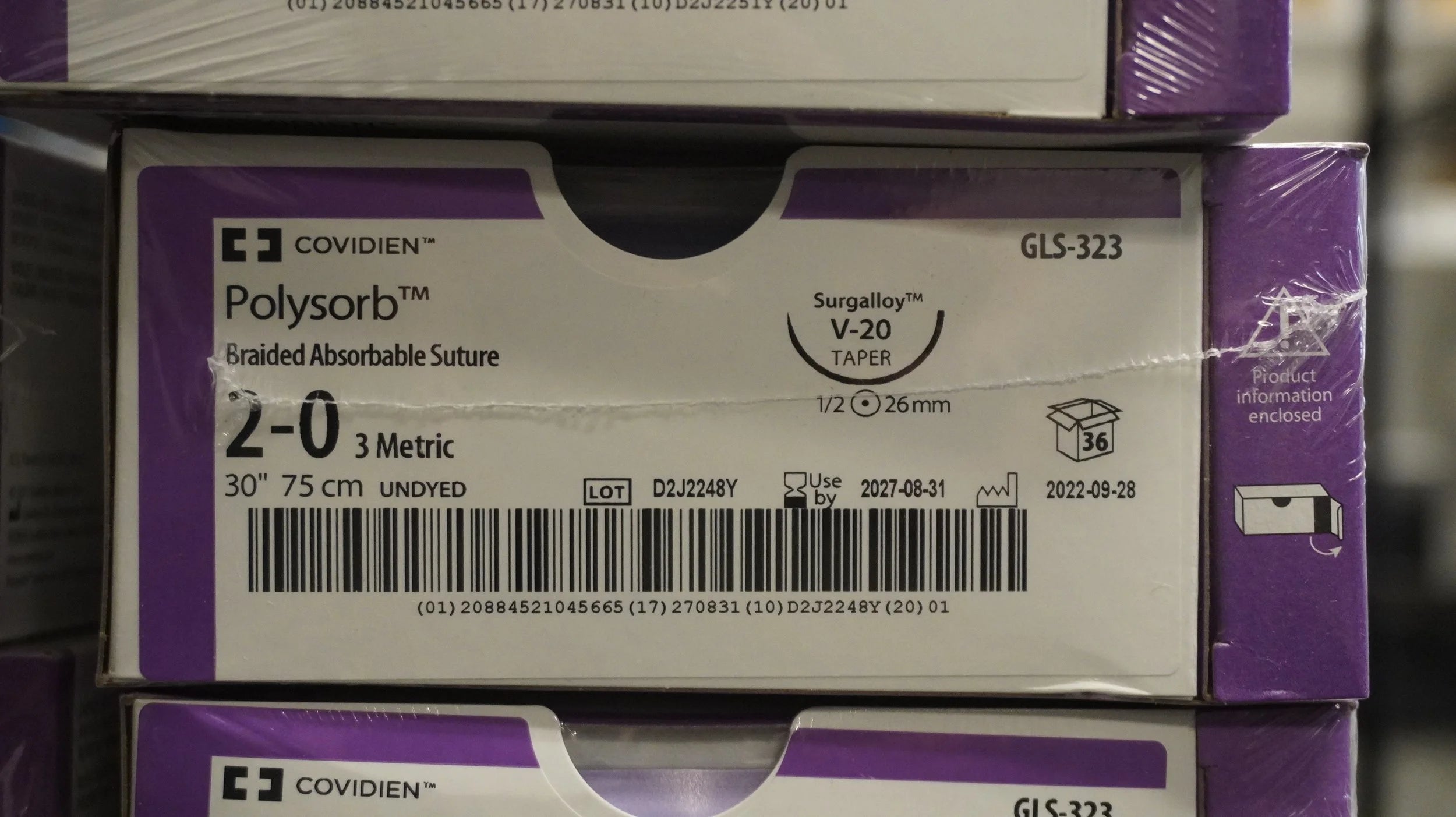 Covidien | GLS-323 | Polysorb Braided Absorbable Suture 2-0 3 Metric 30" 75cm UNDYED