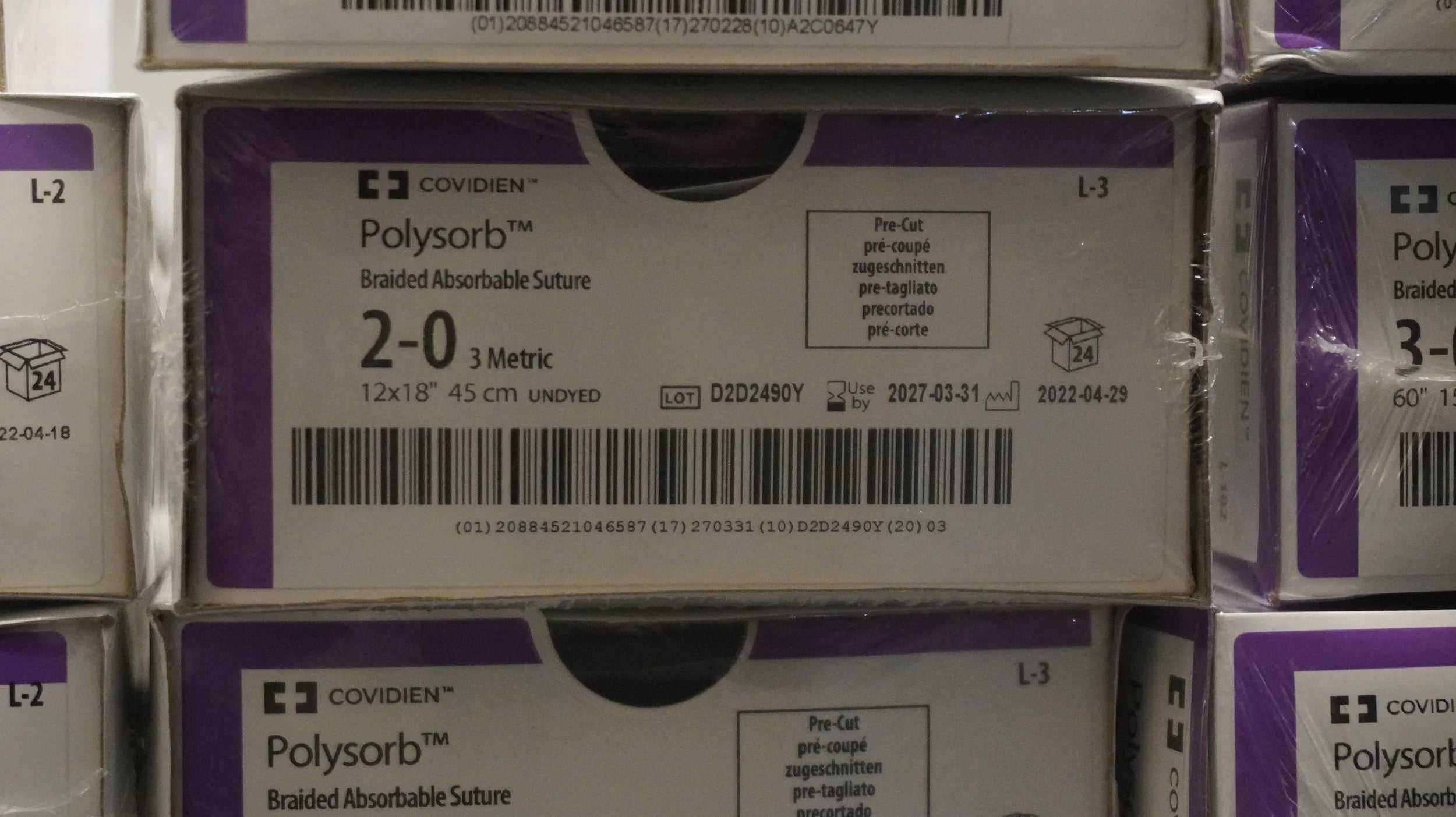 Covidien | L-3 | Polysorb Braided Absorbable Suture 2-0 3 Metric 12x18" 45cm UNDYED