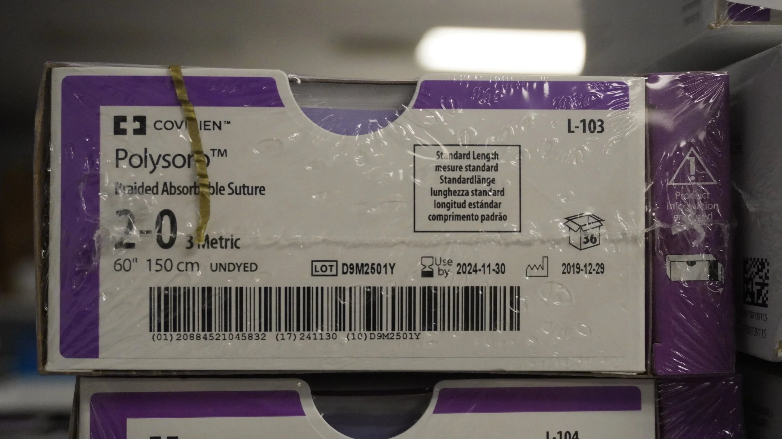 Covidien | L-103 | Polysorb Braided Absorbable Suture 2-0 3 Metric 60" 150cm UNDYED