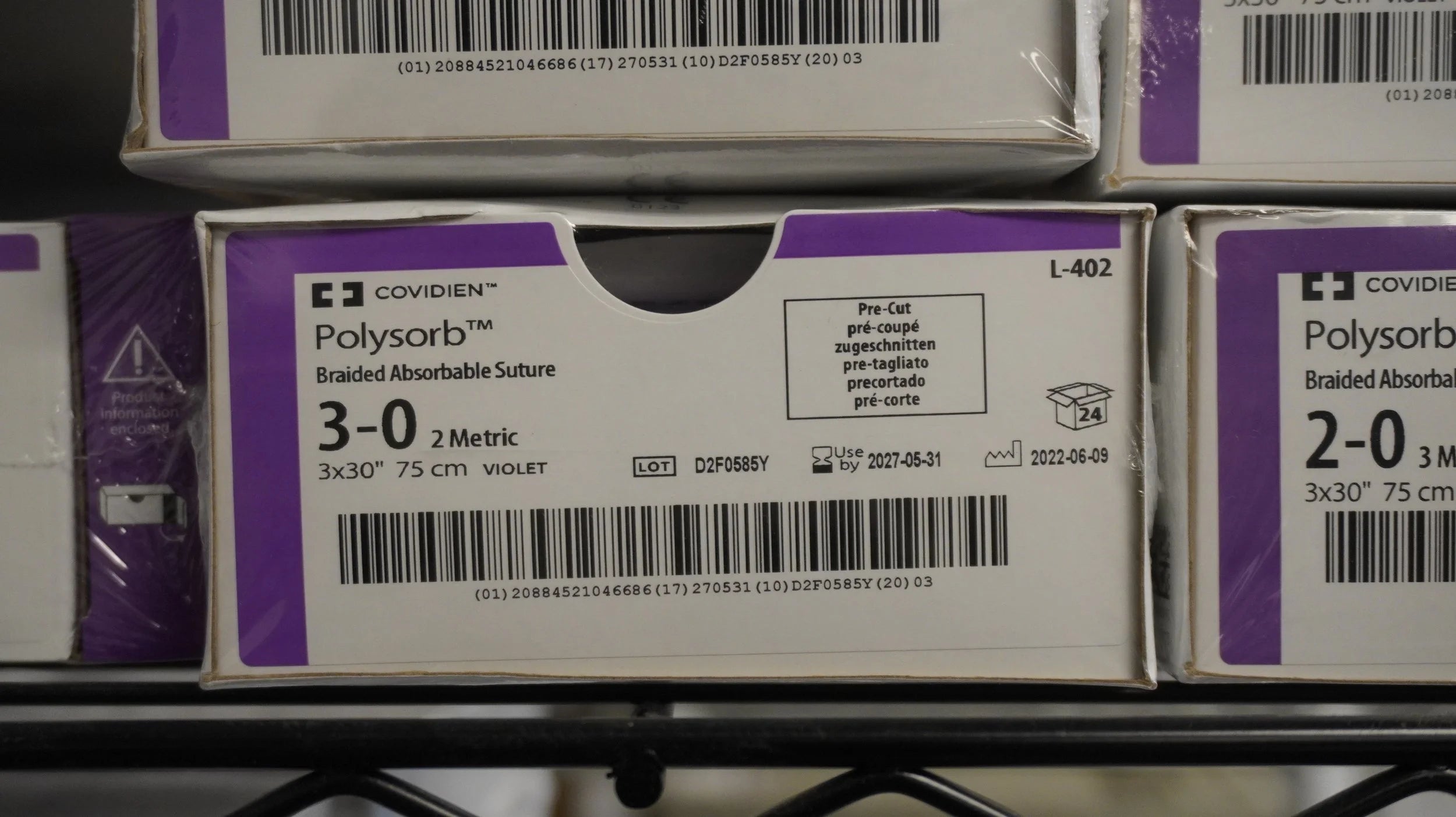 Covidien | L-402 | Polysorb Braided Absorbable Suture 3-0 2 Metric 3x30" 75cm VIOLET