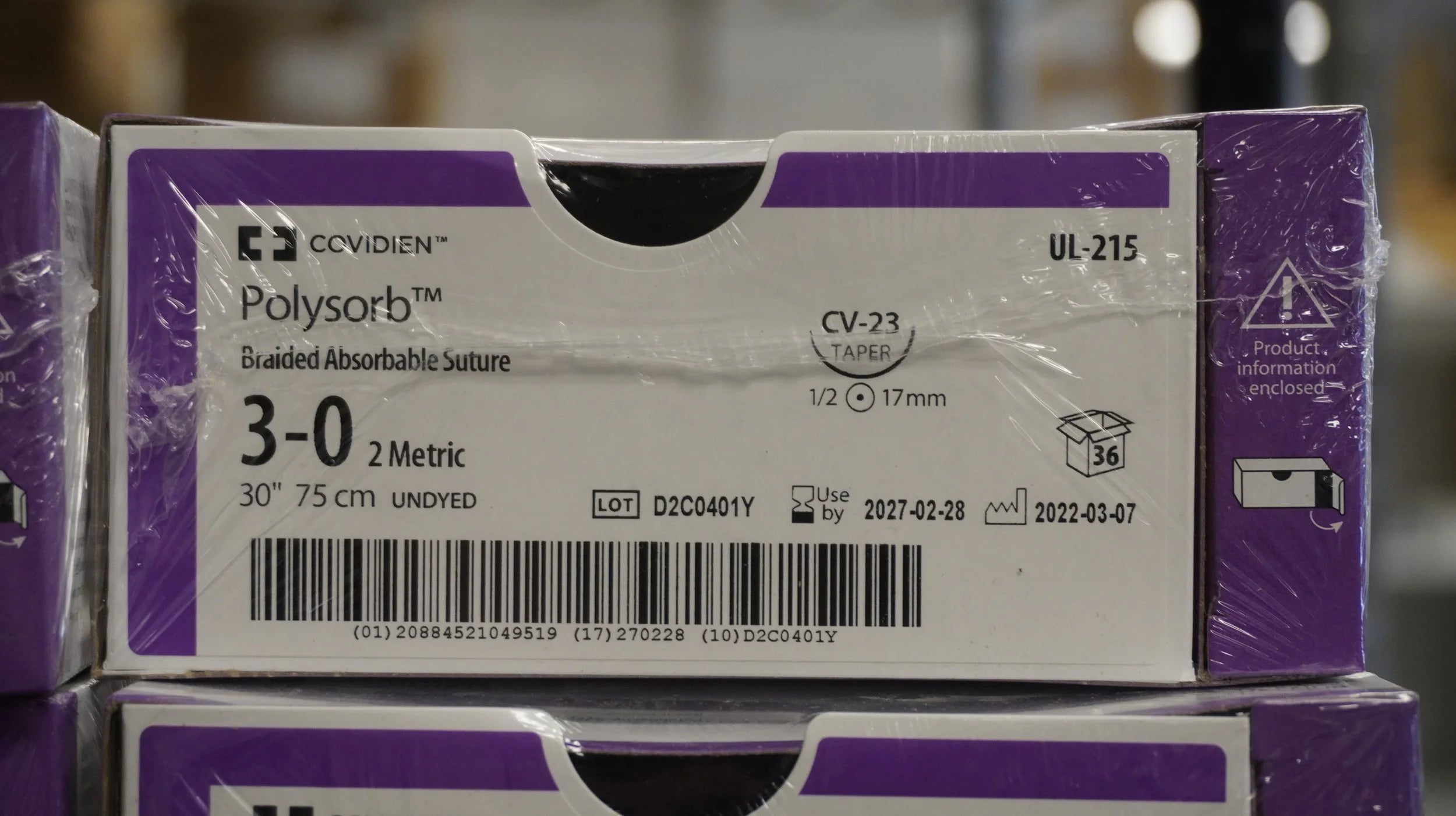 Covidien | UL-215 | Polysorb Braided Absorbable Suture 3-0 2 Metric 30" 75cm UNDYED