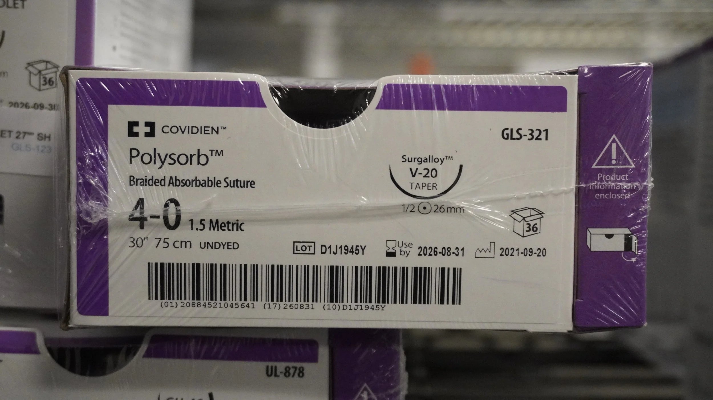 Covidien | GLS-321 | Polysorb Braided Absorbable Suture 4-0 1.5 Metric 30" 75cm UNDYED