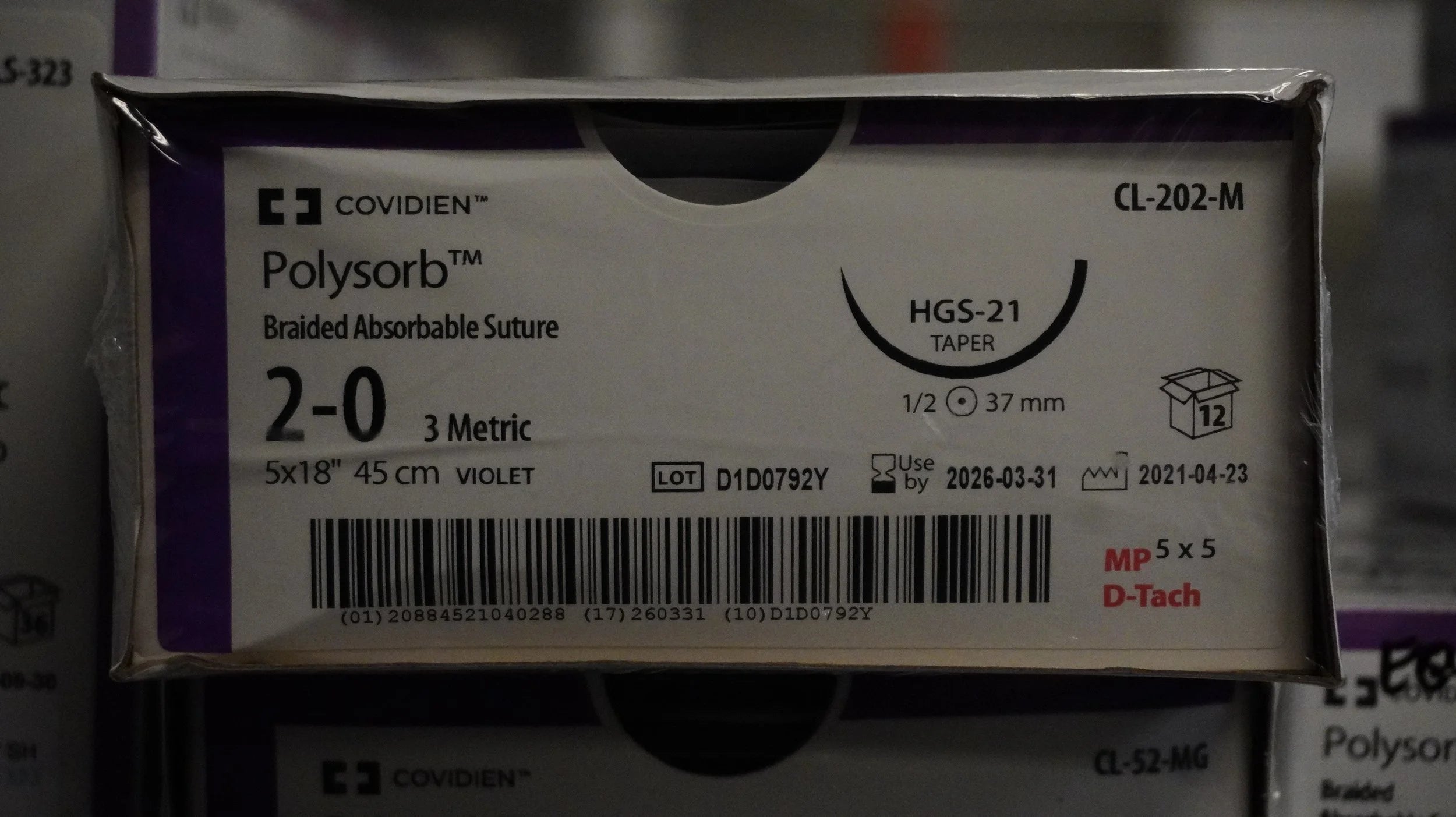Covidien | CL-202-M | Polysorb Braided Absorbable Suture 2-0 3 Metric 5x18" 45cm VIOLET
