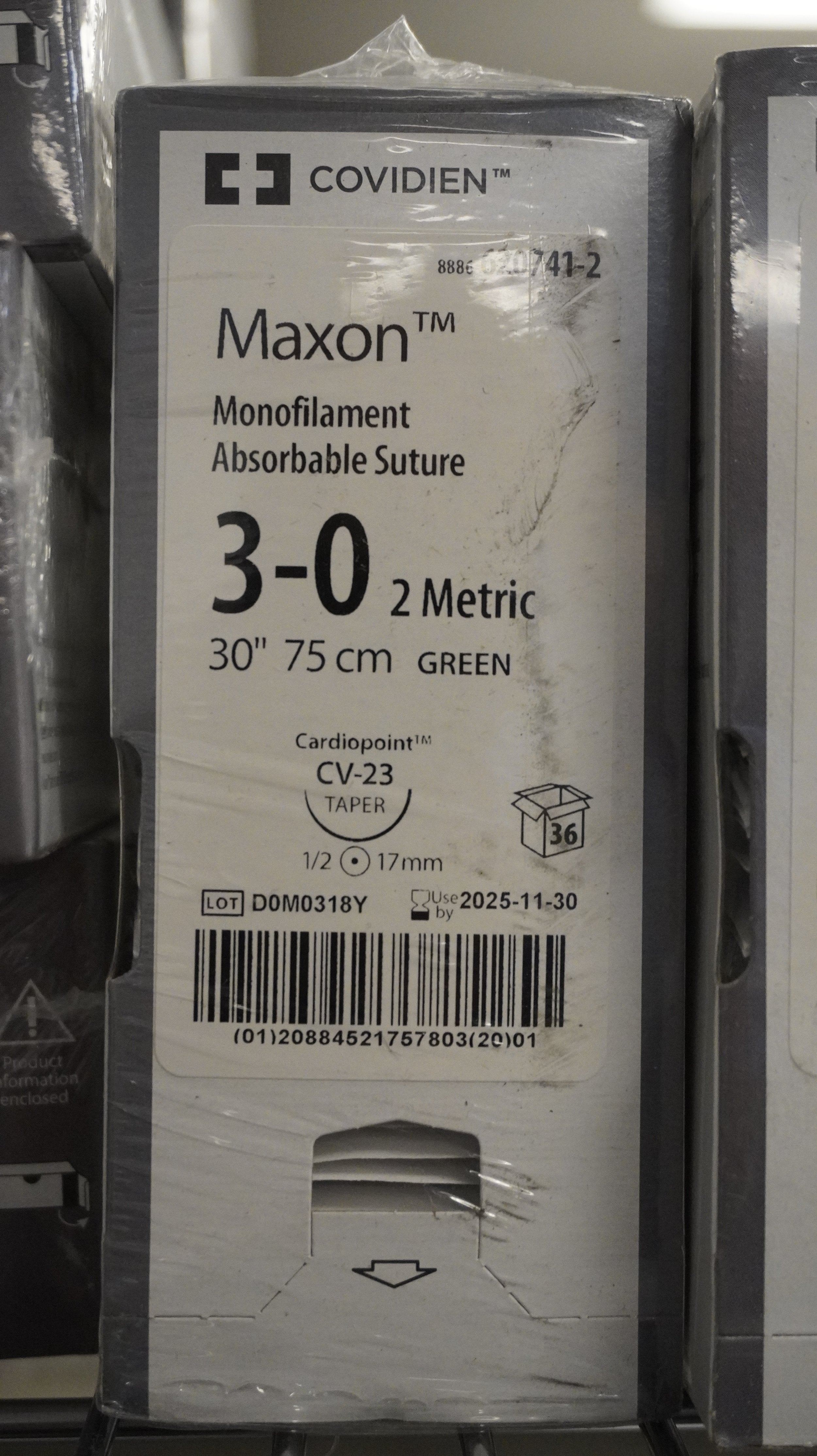 Covidien | 620741-2 | Maxon Monofilament Absorbable Suture 3-0 2 Metric 30" 75cm GREEN