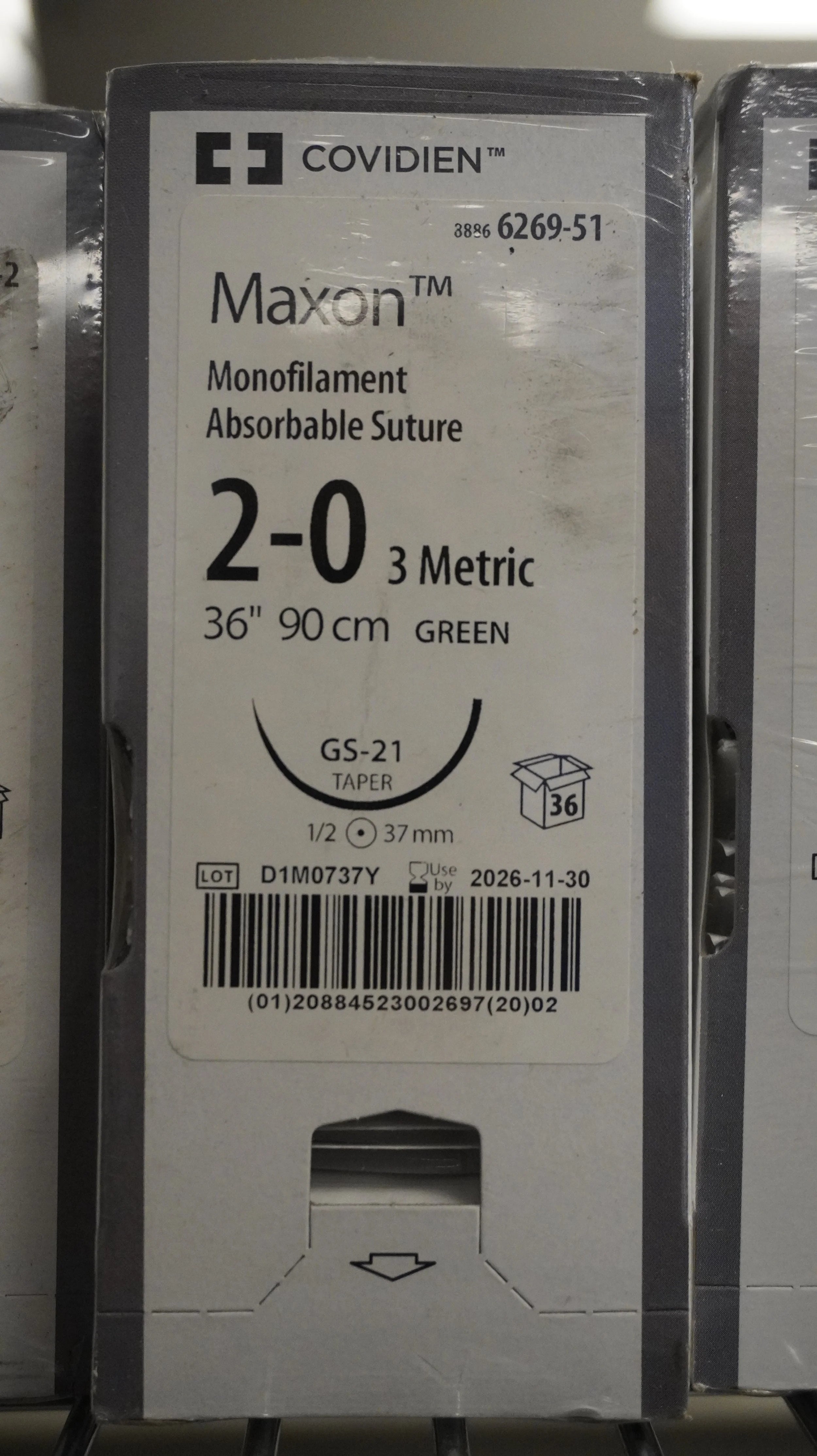 Covidien | 6269-51 | Maxon Monofilament Absorbable Suture 2-0 3 Metric 36" 90cm GREEN