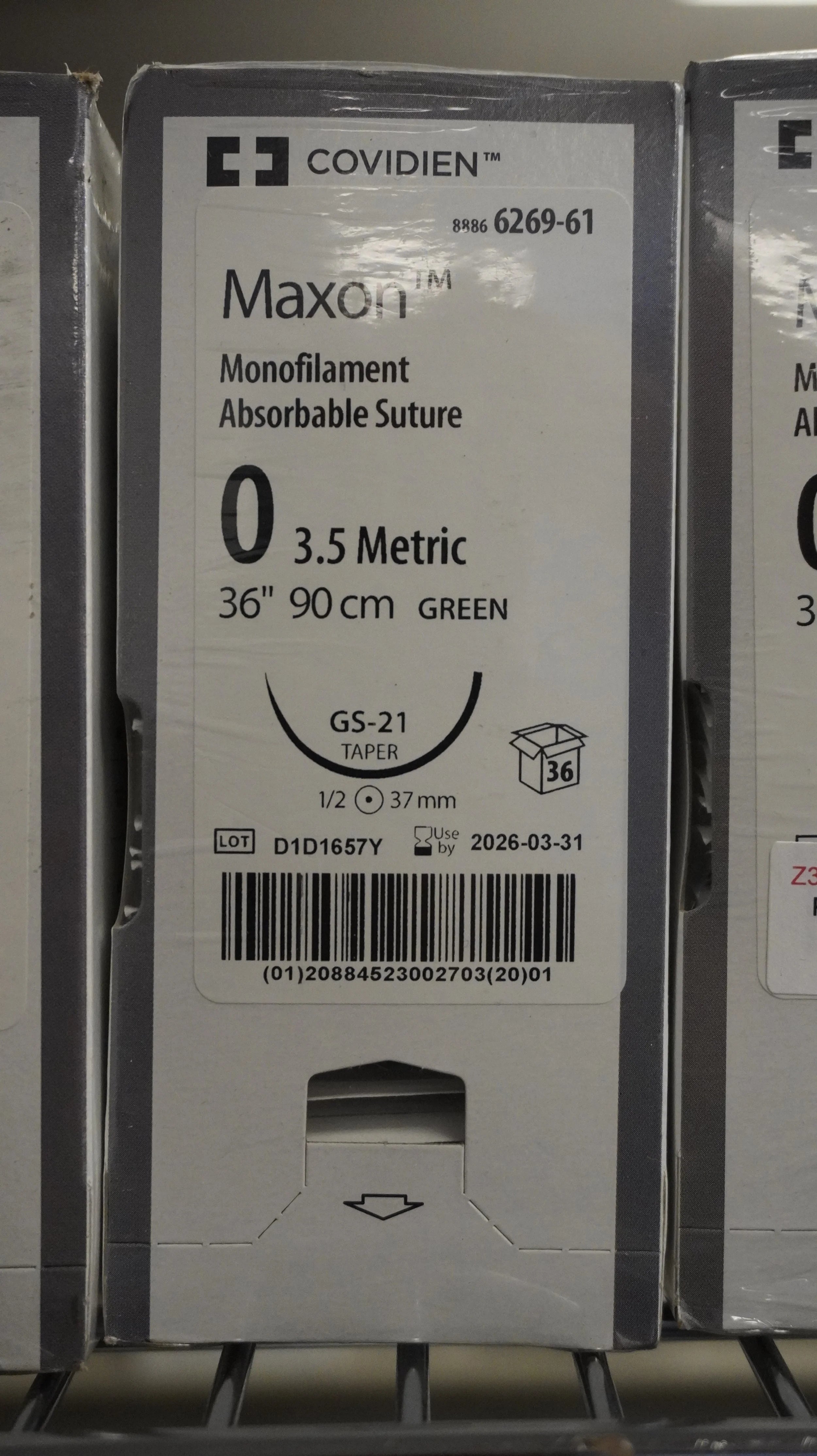 Covidien | 6269-61 | Maxon Monofilament Absorbable Suture 0 3.5 Metric 36" 90cm GREEN