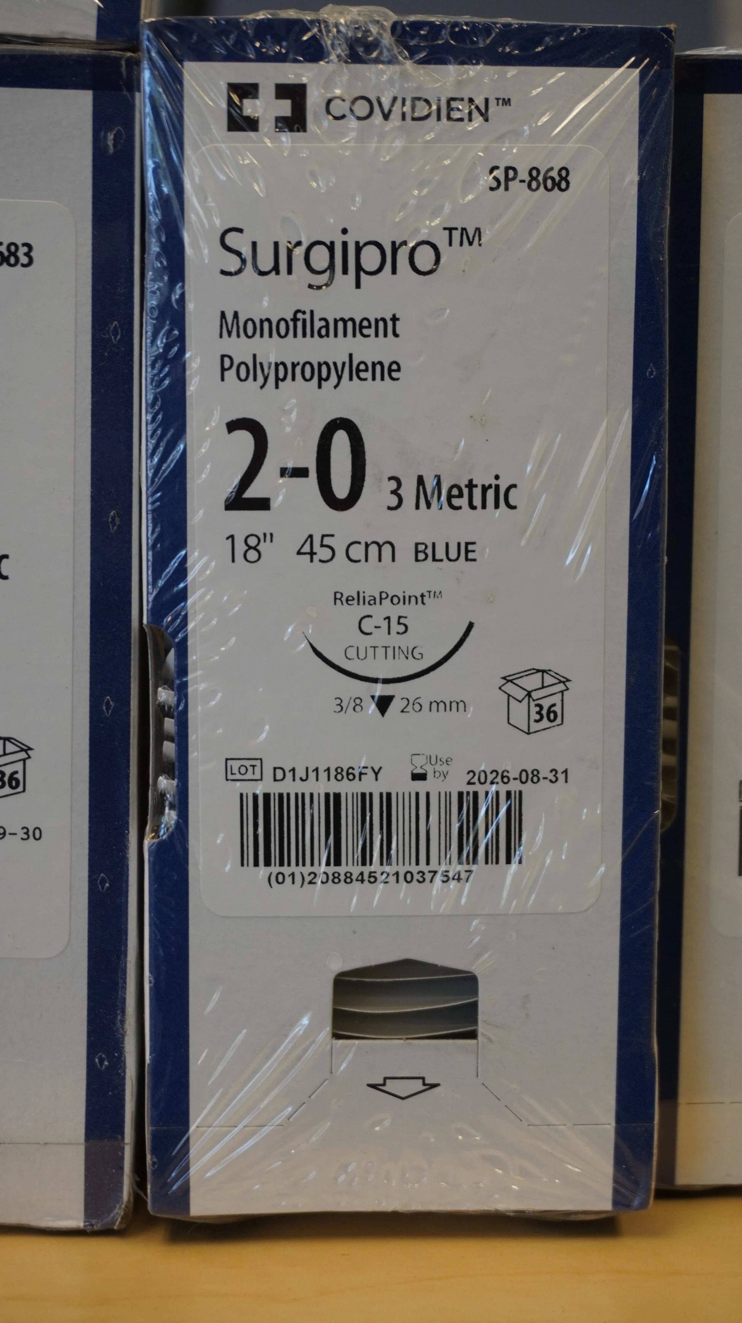 Covidien | SP-868 | Surgipro Monofilament Polypropylene 2-0 3 Metric 18" 45cm BLUE