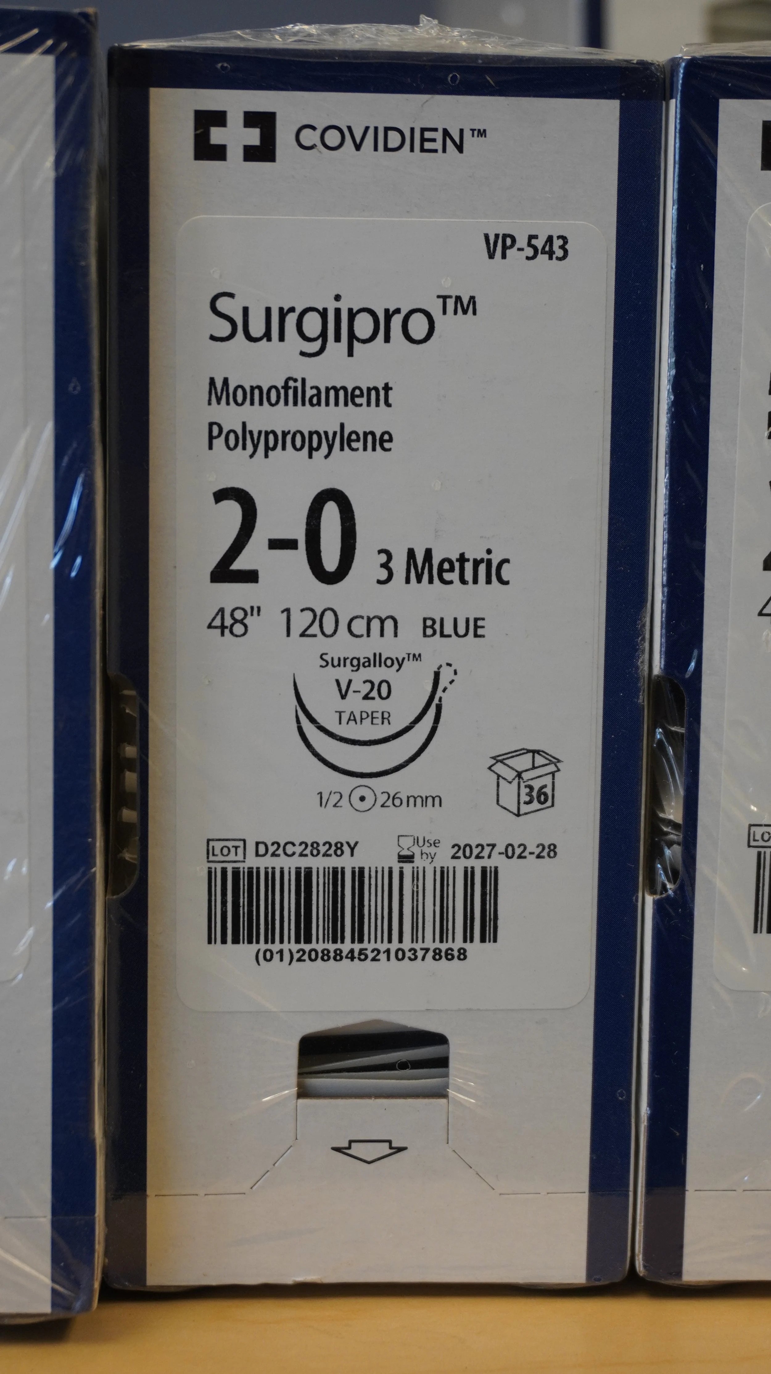 Covidien | VP-543 | Surgipro Monofilament Polypropylene 2-0 3 Metric 48" 120cm BLUE