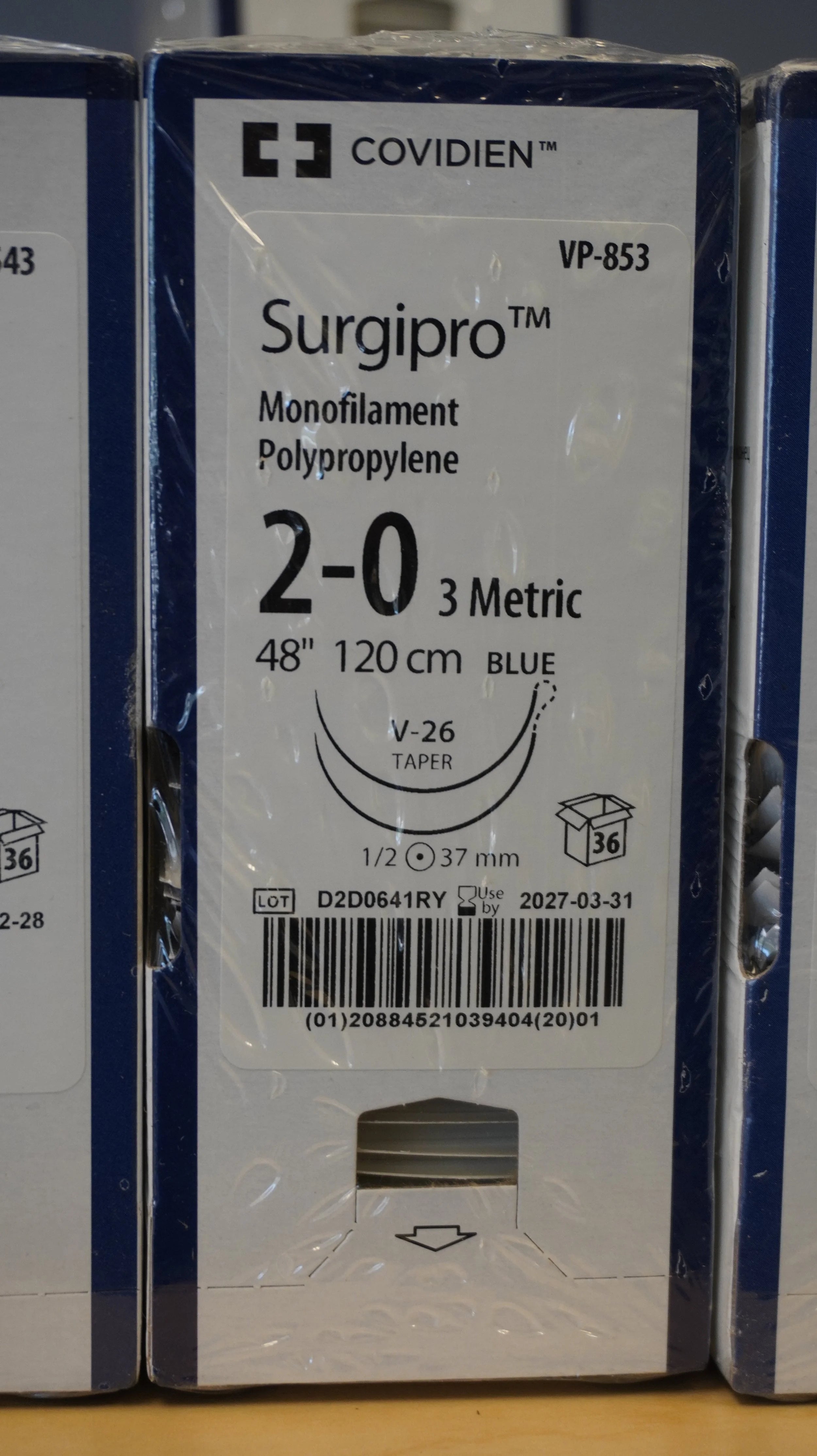 Covidien | VP-853 | Surgipro Monofilament Polypropylene 2-0 3 Metric 48" 120cm BLUE