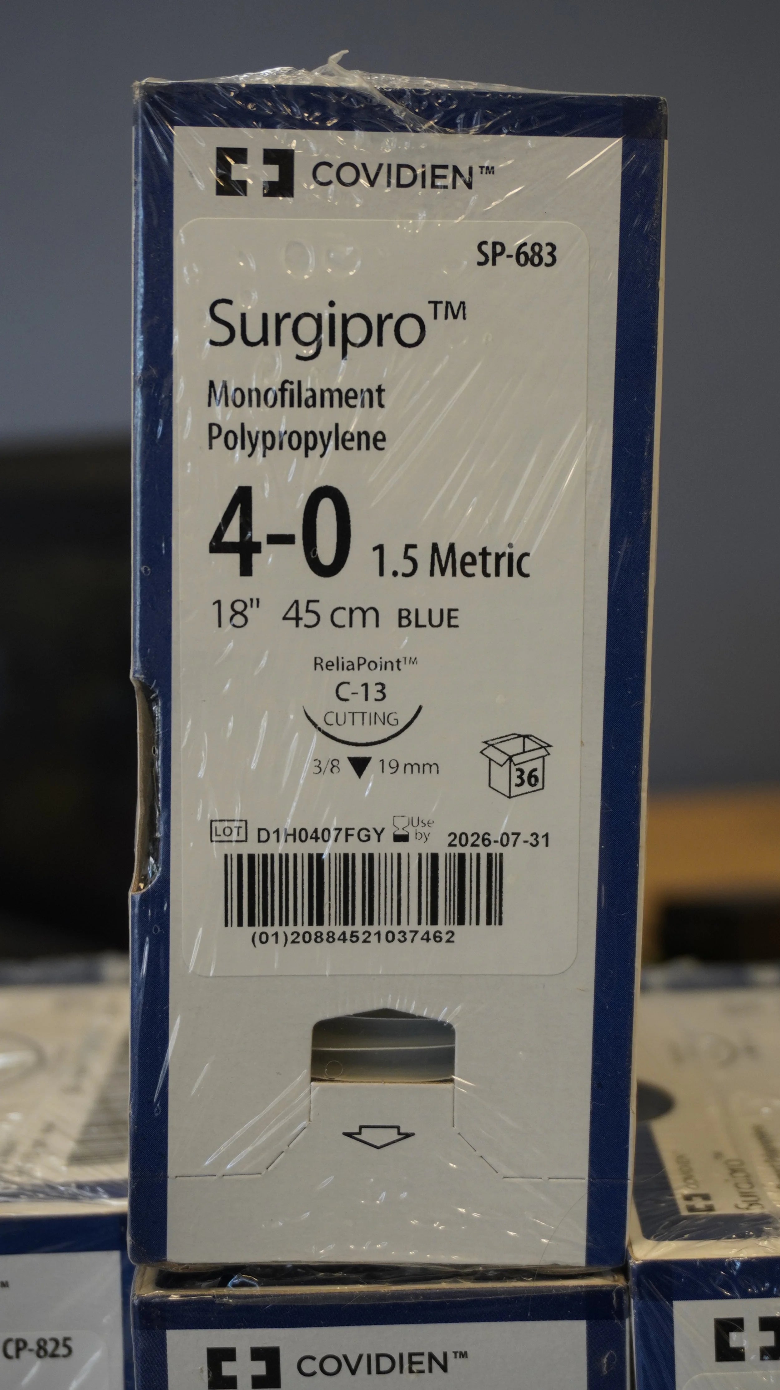 Covidien | SP-683 | Surgipro Monofilament Polypropylene 4-0 1.5 Metric 18" 45cm BLUE