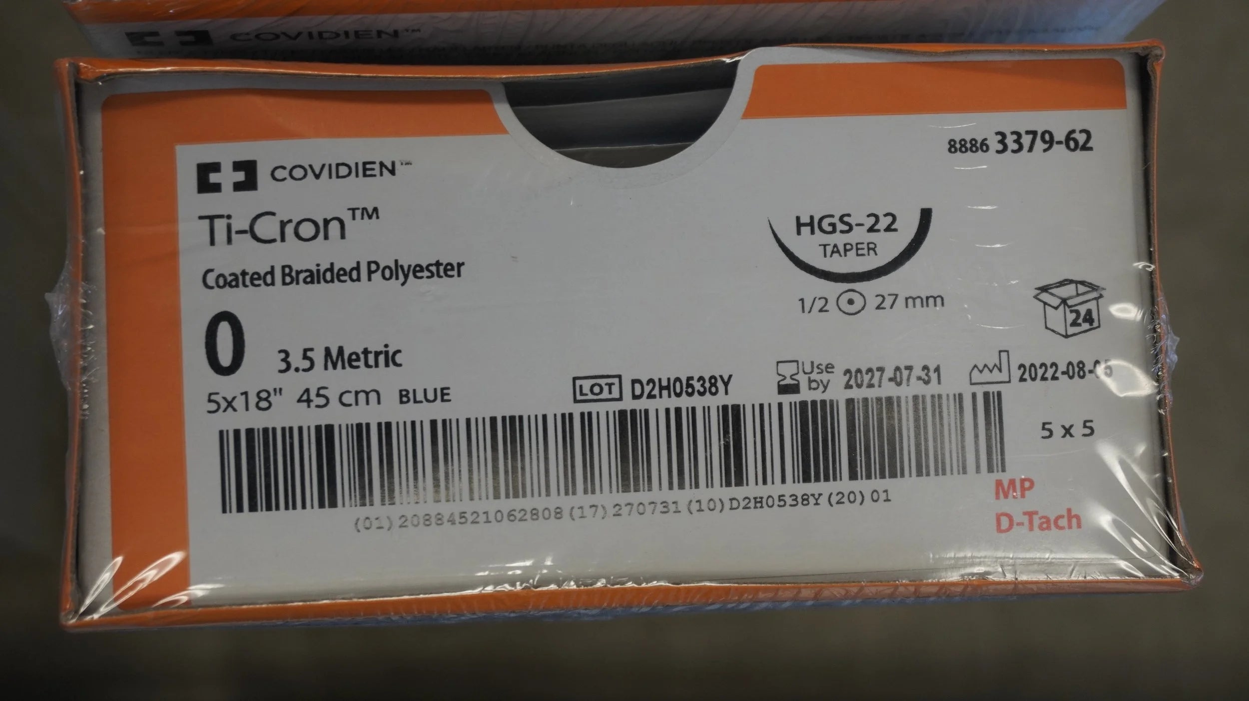 Covidien | 3379-62 | Ti-Cron Coated Braided Polyester 0 0.5 Metric 5x18" 45cm BLUE