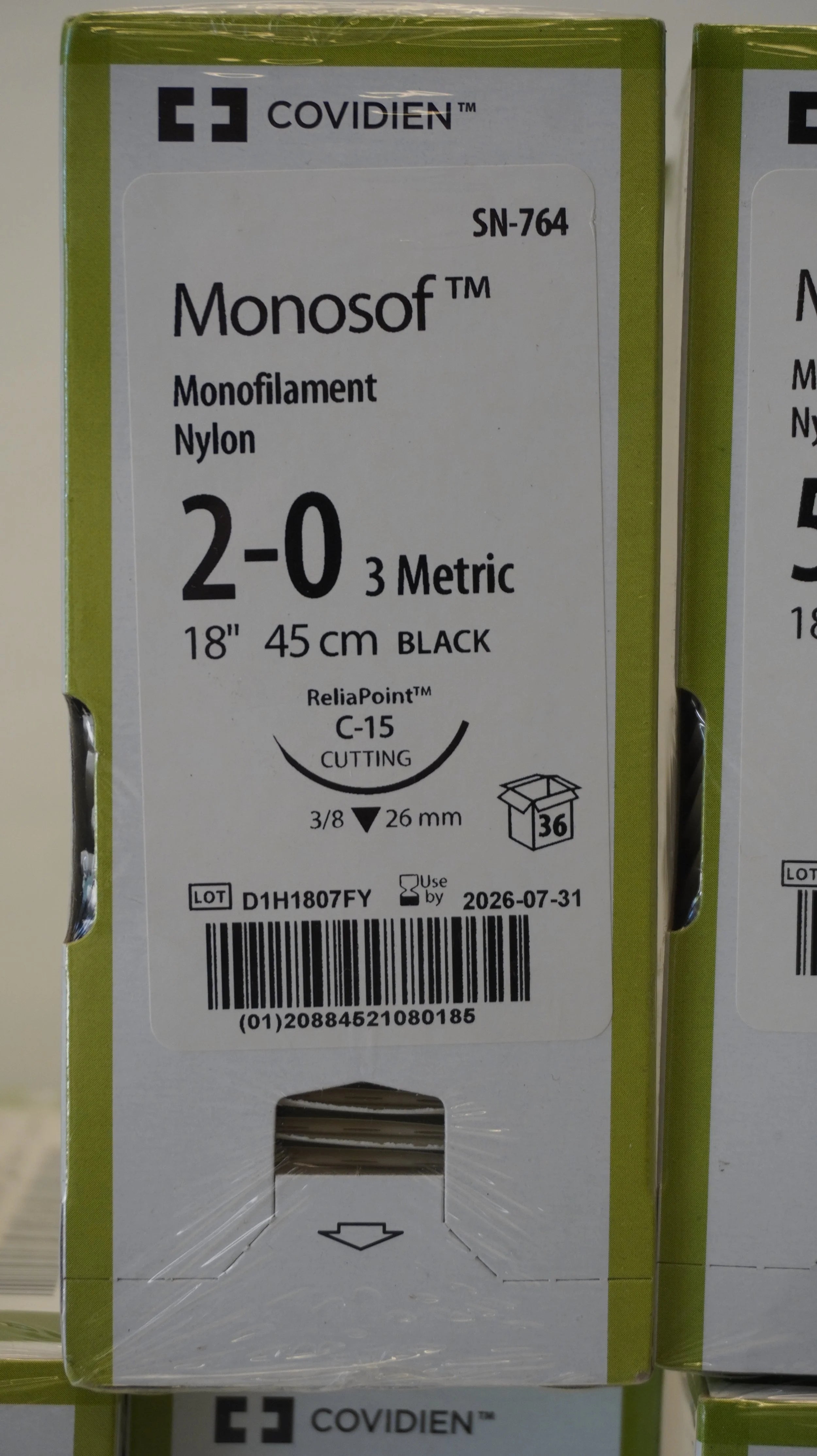 Covidien | SN-764 | Monosof Monofilament Nylon 2-0 3 Metric 18" 45cm BLACK