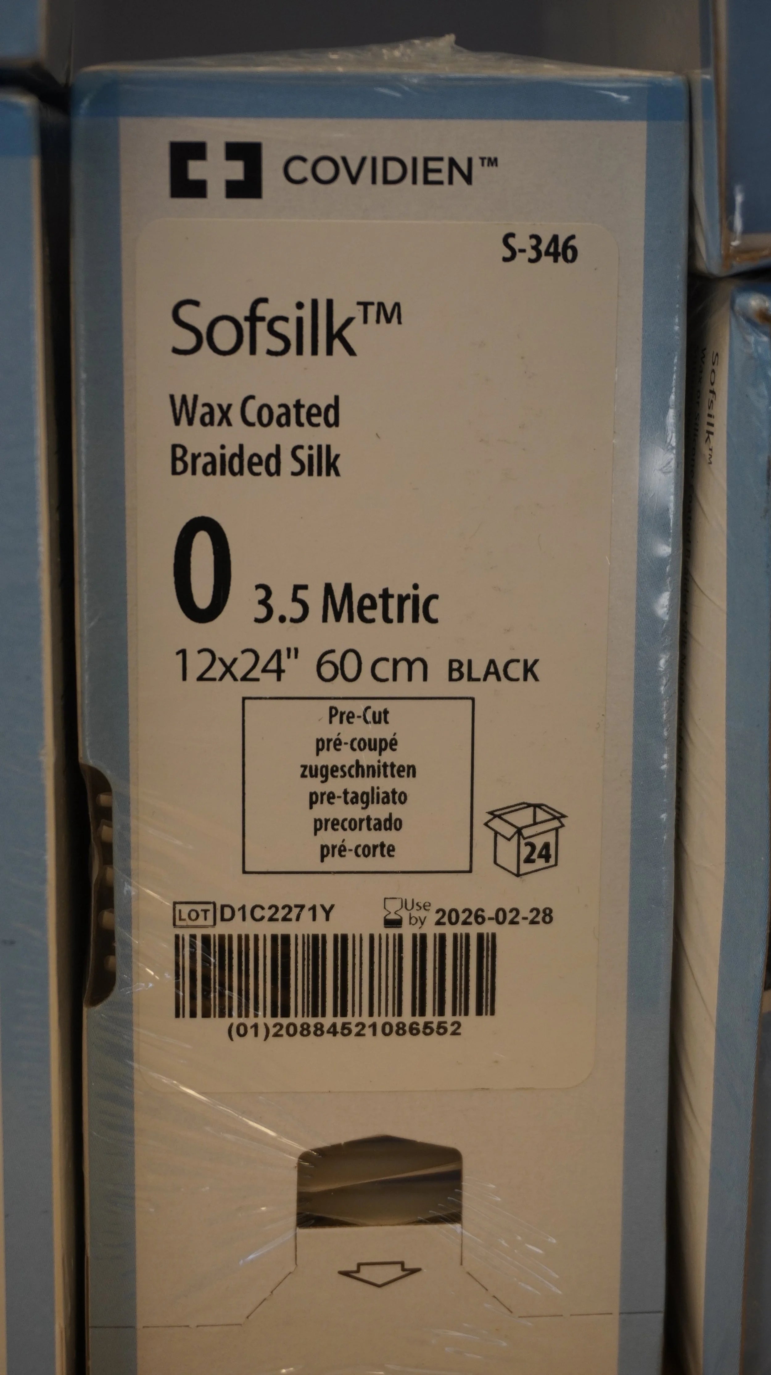 Covidien | S-346 | Sofsilk Wax Coated Braided Silk 0 3.5 Metric 12x24" 60cm BLACK