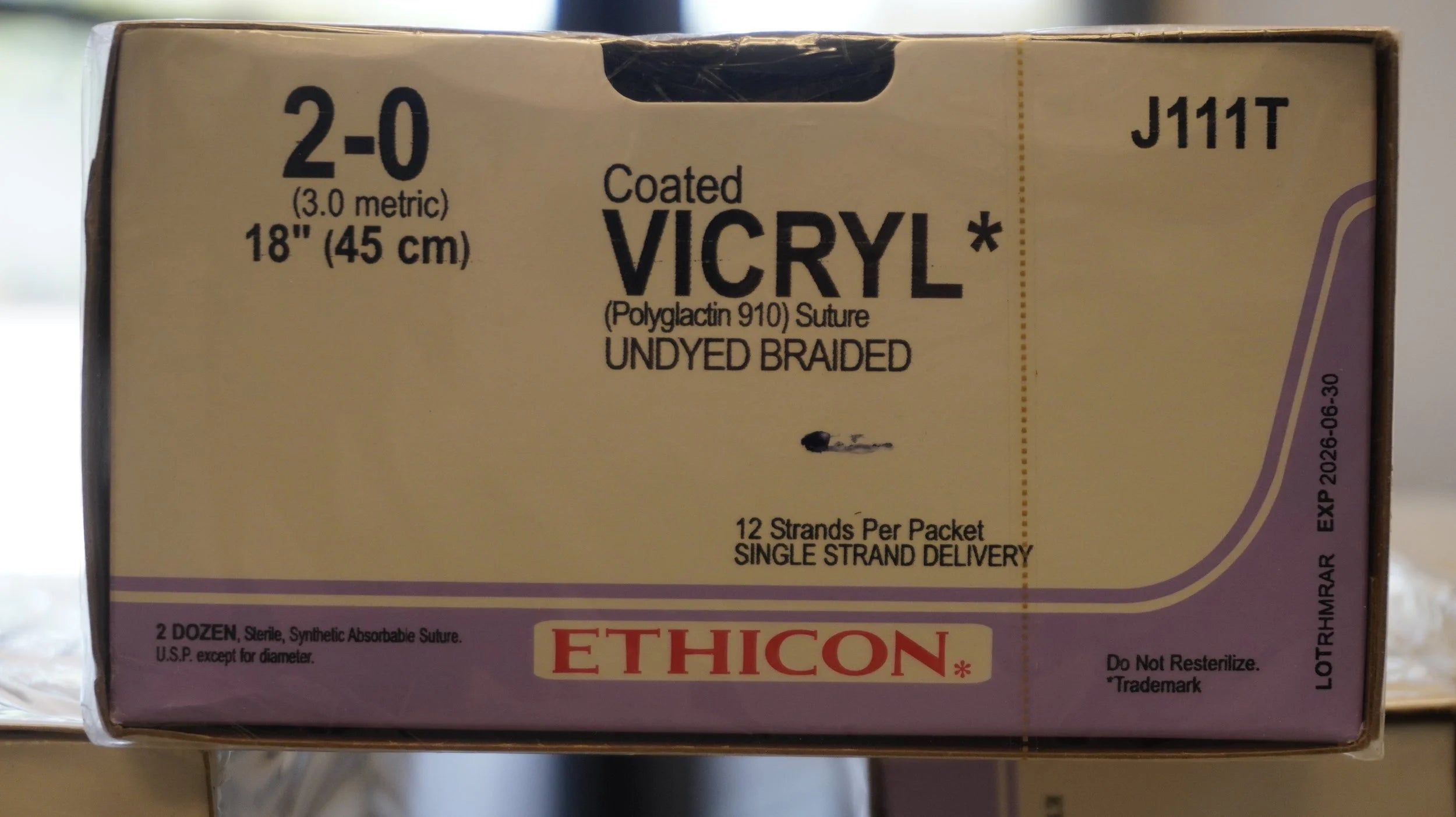 Ethicon | J111T | Coated VICYL (Polyglactin 910) Suture UNDYED BRAIDED 2-0 18"